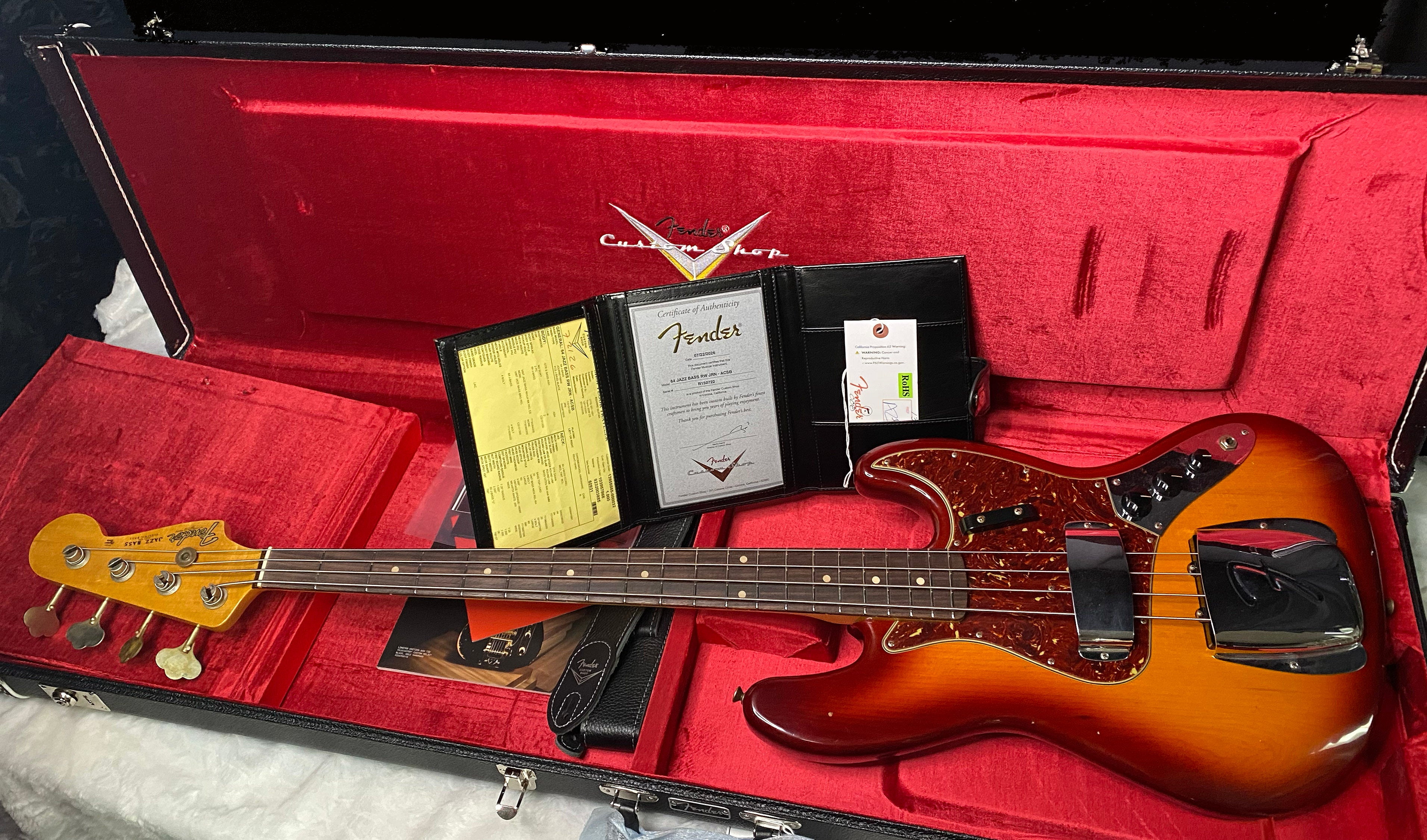 NEW! Fender Custom Shop 64 Jazz Bass Relic - Aged Cherry Sunburst Finish - Ash Body - 9.3 lbs - Authorized Dealer - G07508