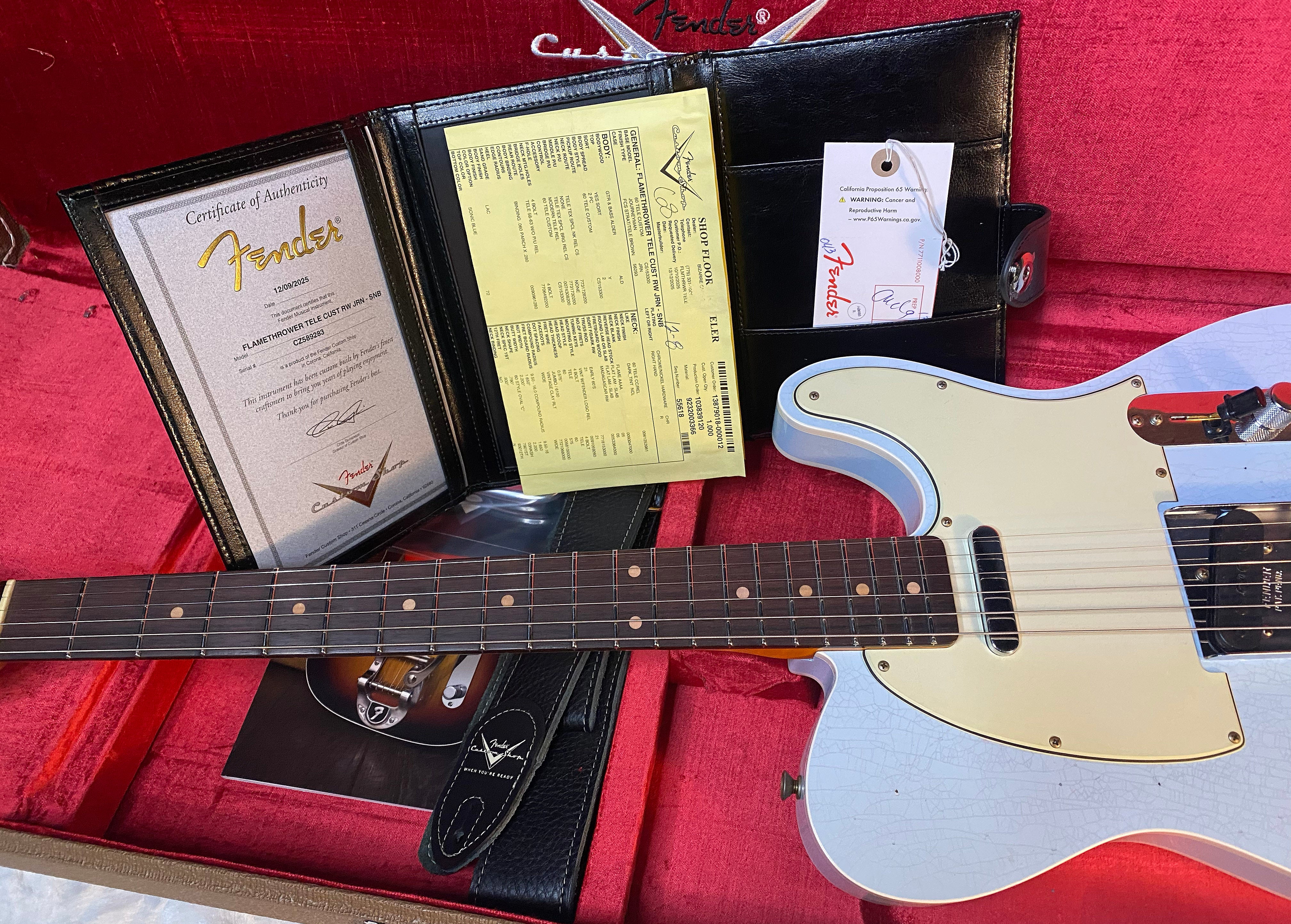 NEW! Fender Custom Shop Flamethrower Telecaster Custom - Journeyman Relic - Modern Specs - Texas Special Pick-Ups - AAAA Flamed Neck - Sonic Blue - Authorized Dealer - 7.3lbs - G06168