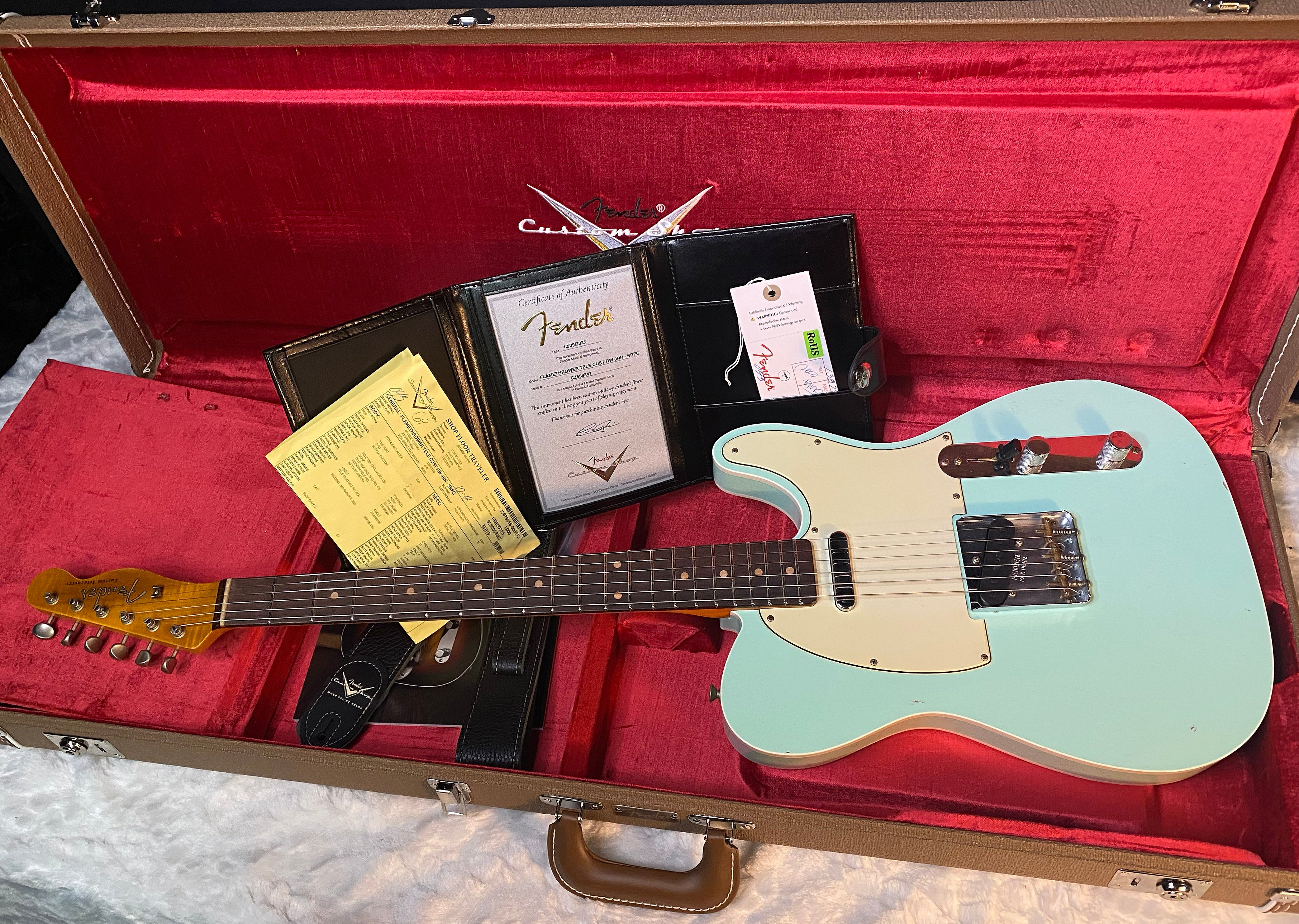 NEW! Fender Custom Shop Flamethrower Telecaster Custom - Journeyman Relic - Modern Specs - Texas Special Pick-Ups - AAAA Flamed Neck - Surf Green - Authorized Dealer - 7.35lbs - G06166