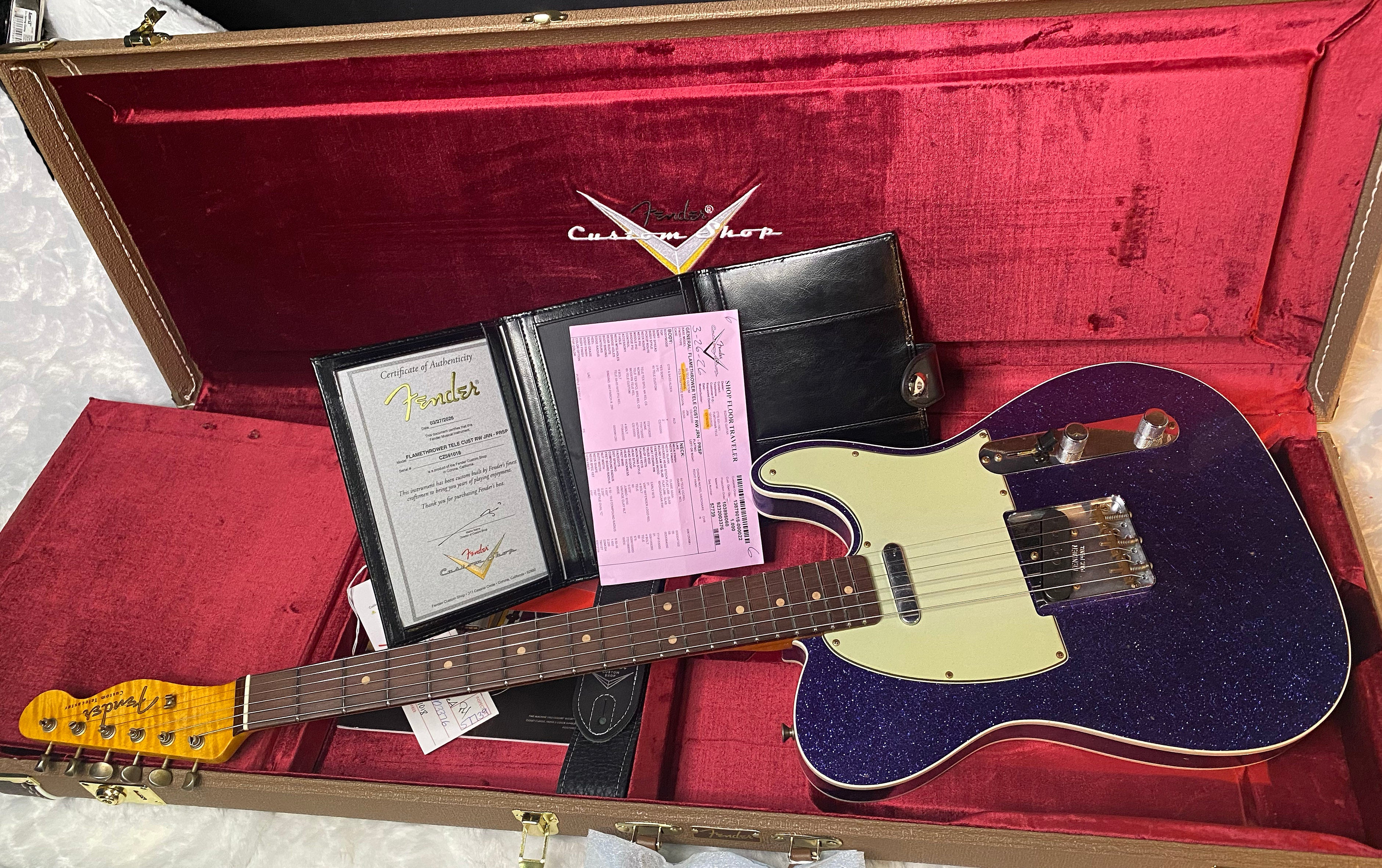 NEW! Fender Custom Shop Flamethrower Telecaster Custom - Journeyman Relic - Modern Specs - Texas Special Pick-Ups - AAAA Flamed Neck - Purple Sparkle - Authorized Dealer - 7.6lbs - G06941