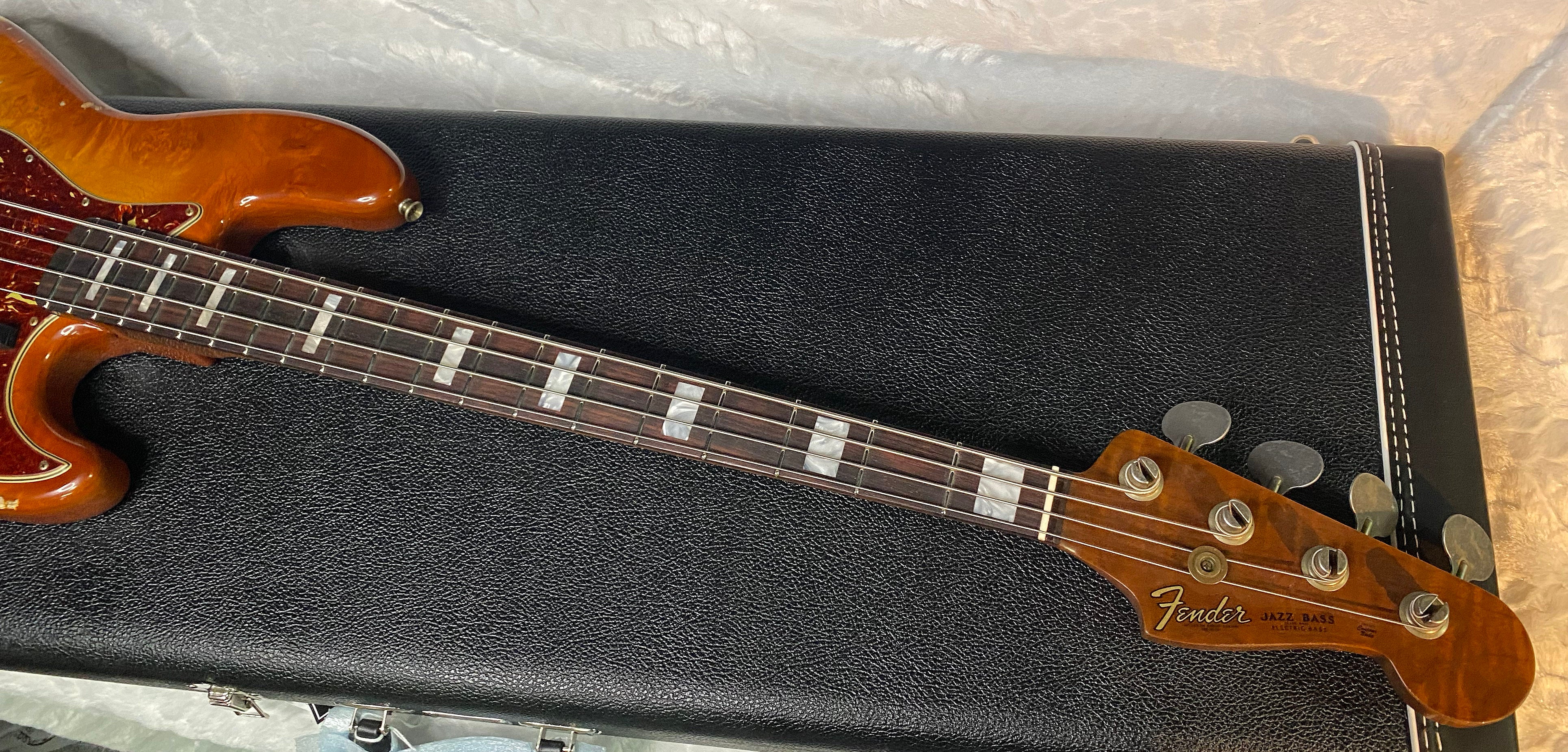 NEW! Fender Artisan Burl Maple Jazz Bass Relic AAA Rosewood - Roasted AA Flamed Maple Neck - Honey Burst Finish - 9.3lbs - Authorized Dealer - G06940