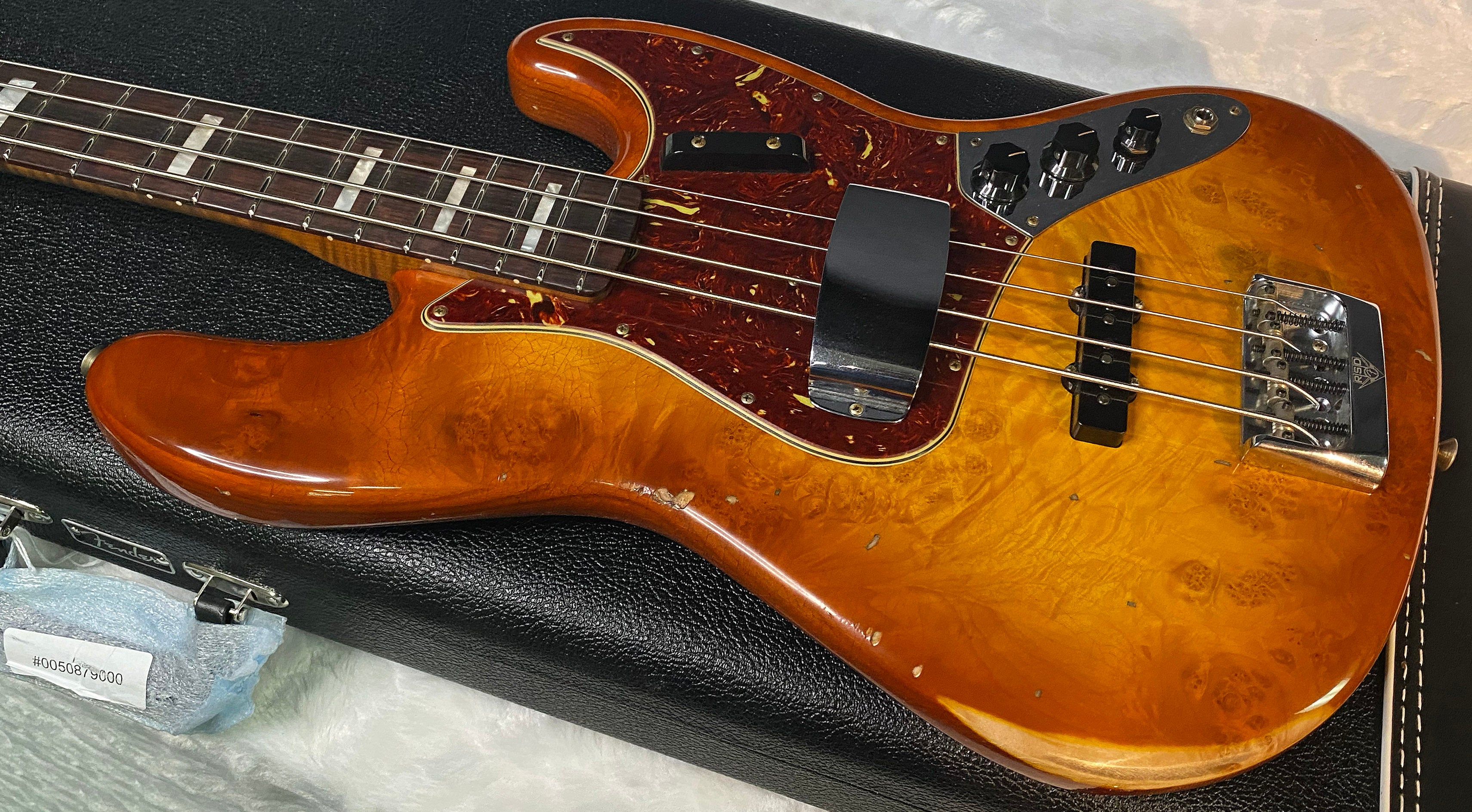 NEW! Fender Artisan Burl Maple Jazz Bass Relic AAA Rosewood - Roasted AA Flamed Maple Neck - Honey Burst Finish - 9.3lbs - Authorized Dealer - G06940