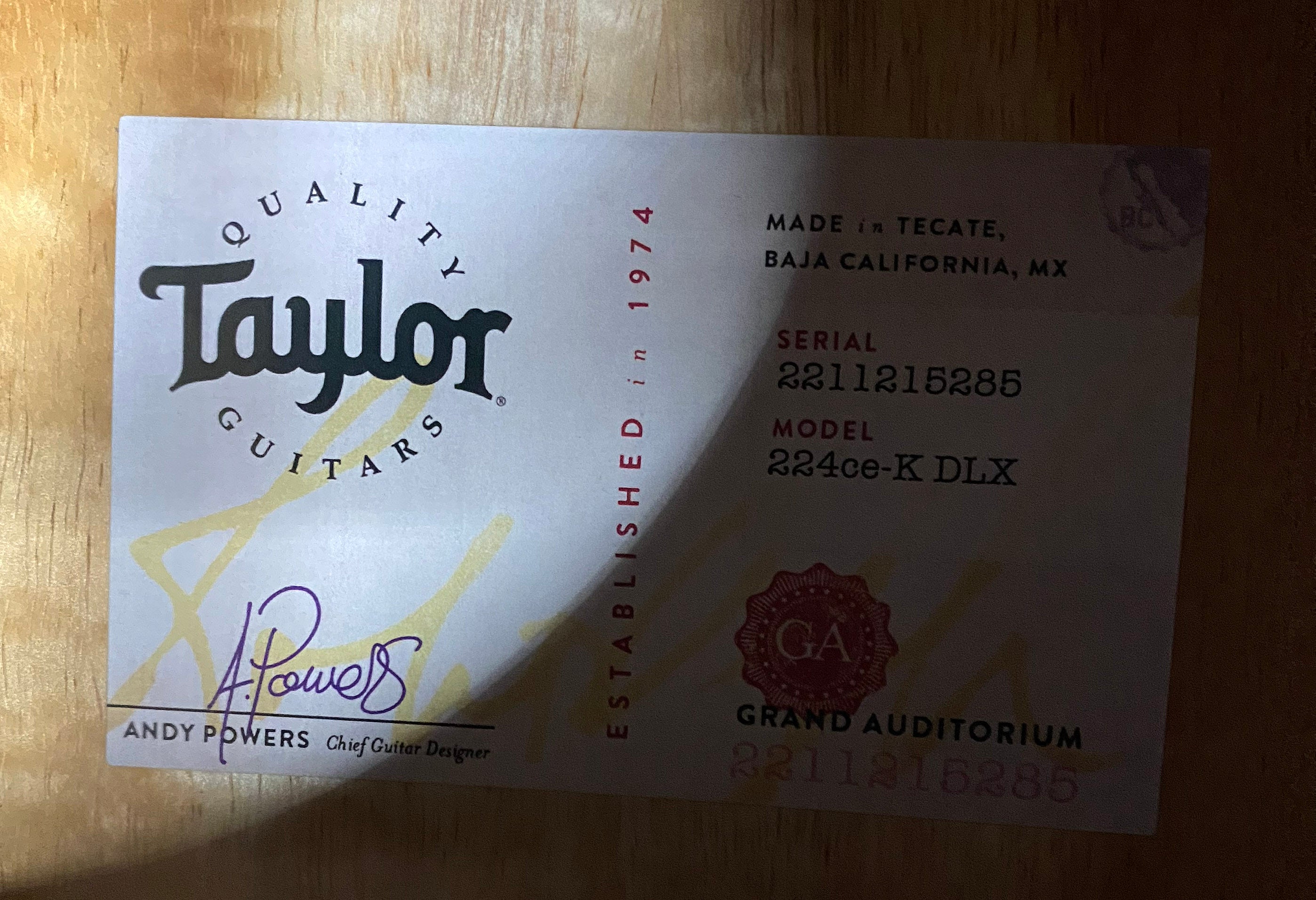 NEW! Taylor 224ce-K DLX Grand Auditorium Acoustic-Electric Guitar - Tobacco - 4.8lbs - Authorized Dealer - G06236