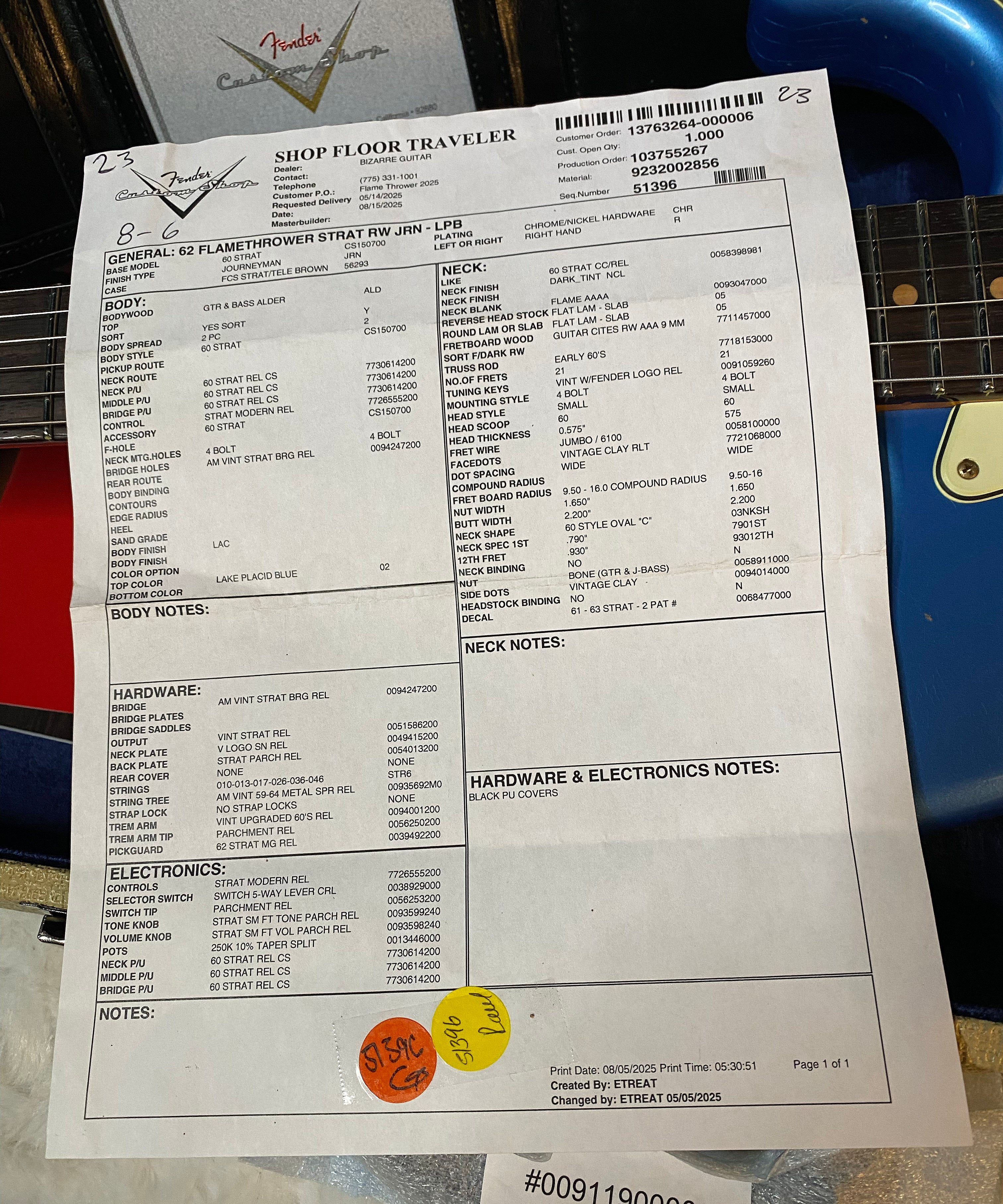 NEW ! Fender Custom Shop ' 62 Stratocaster Bizarre Guitar Exclusive Flamethrower - Journeyman Relic - Super Limited Edition - Lake Placid Blue - AAAA Flamed Maple Neck - Authorized Dealer - G05505