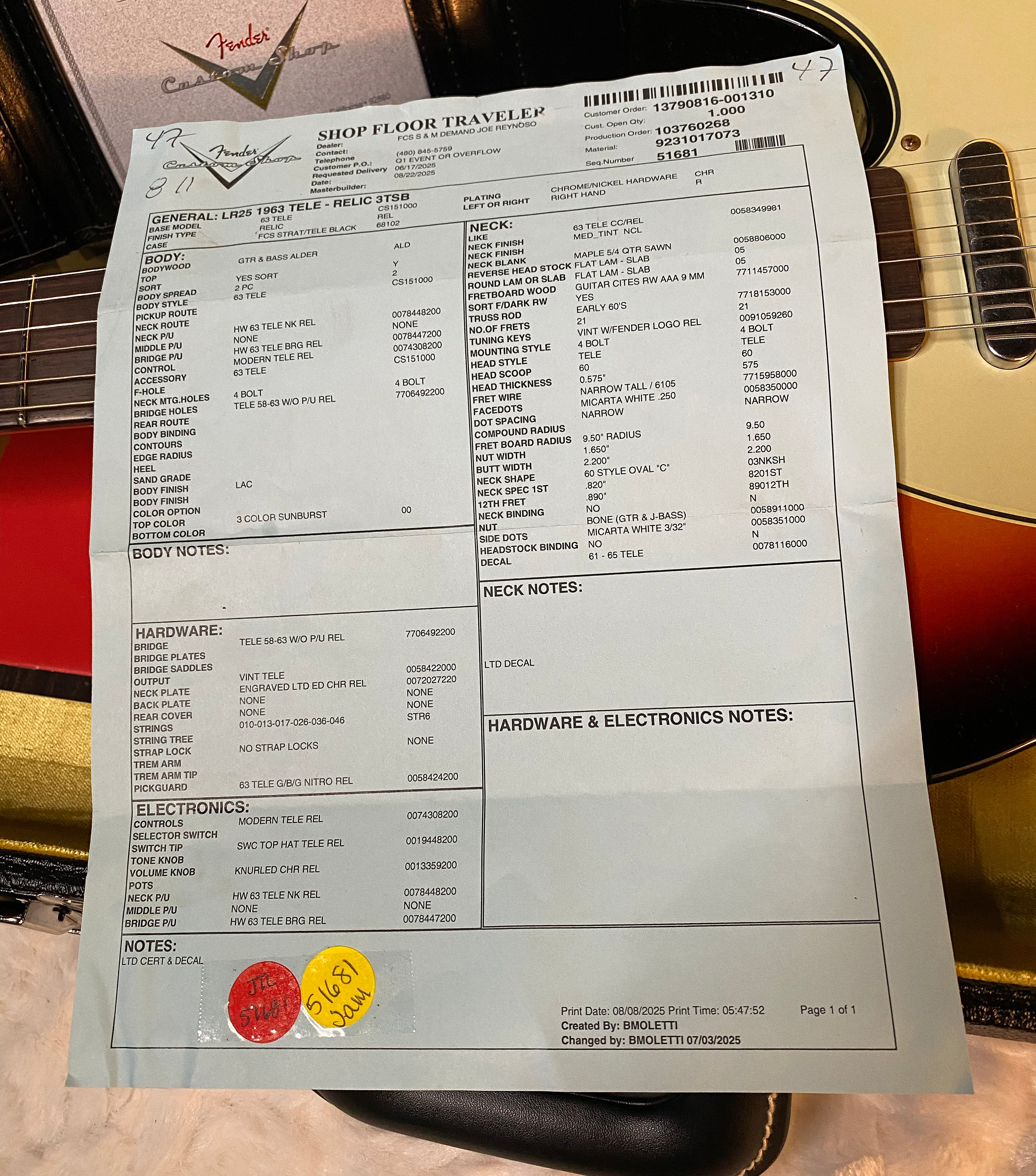 NEW! Fender '63 Relic Limited Edition Telecaster - Handwound PU's - Custom Shop - Authorized Dealer - Sunburst 7.25lbs - G05514