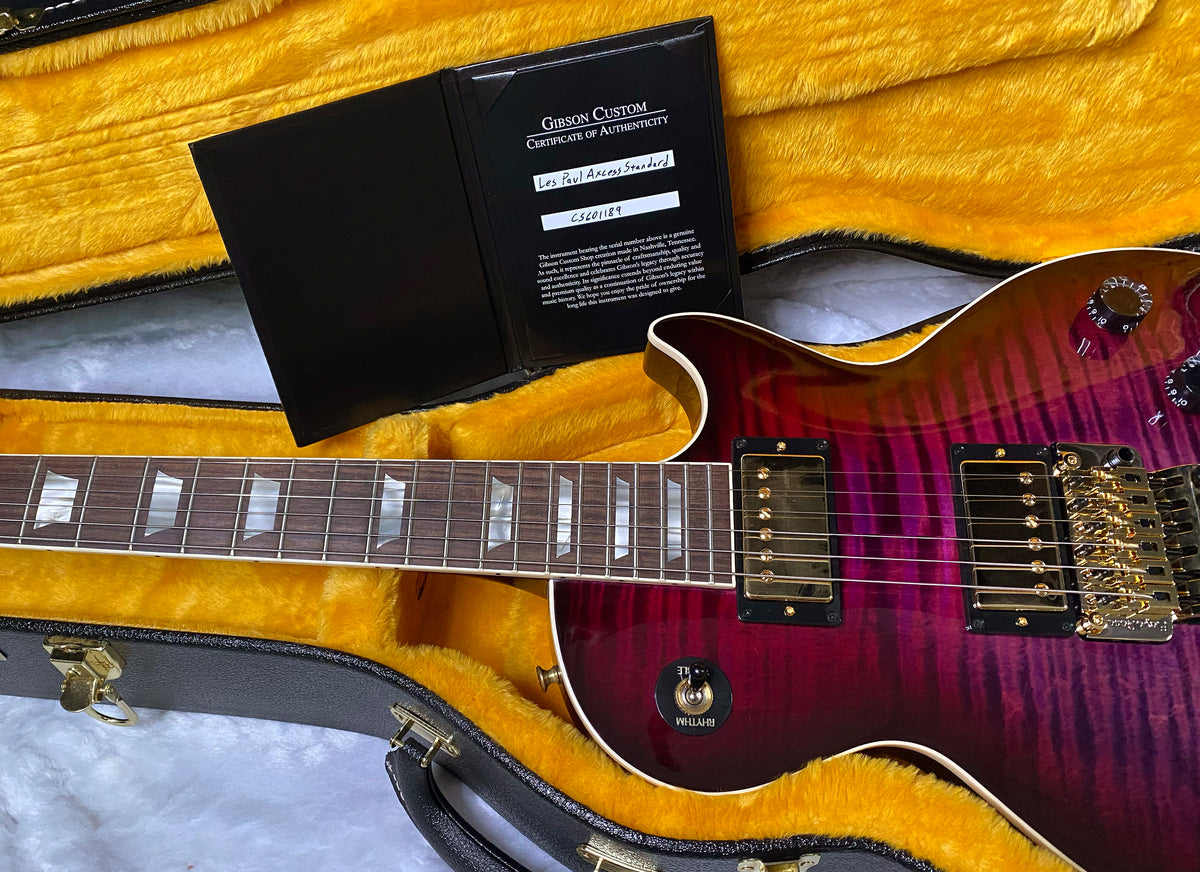 NEW! Gibson Custom Les Paul Axcess Standard Figured Top Floyd Rose Electric Guitar - Greatest Hits II - Authorized Dealer - Tri-Berry Burst - WOW! 8.45lbs - G07676