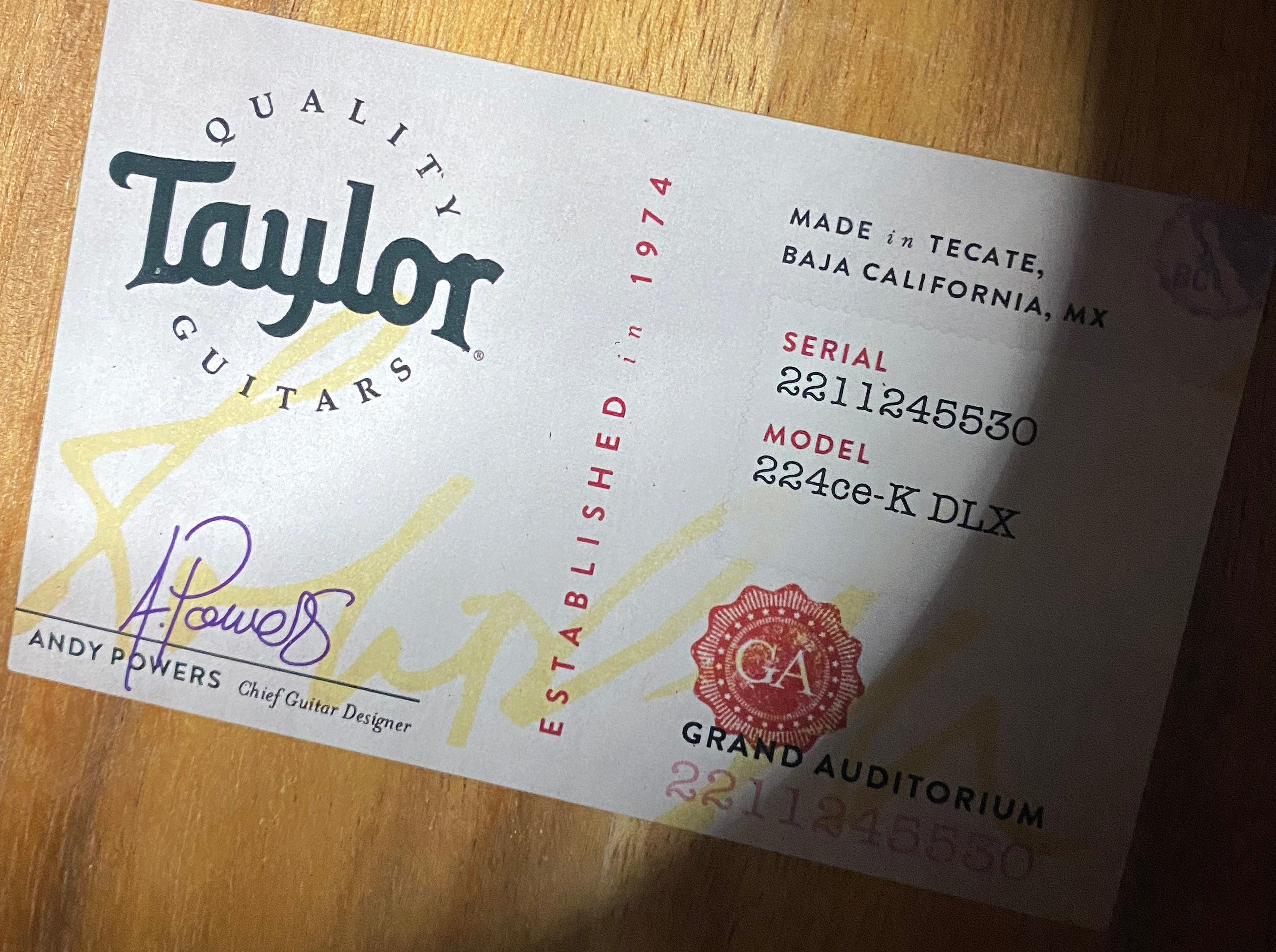 NEW! Taylor 224ce-K DLX Grand Auditorium Acoustic-Electric Guitar - Tobacco - 4.9lbs - Authorized Dealer - G06243