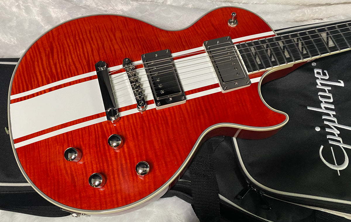 NEW! Epiphone Futura Les Paul Custom - AAAA Flame Top - Rally Red Gloss - Limited Edition - Deluxe Gig Bag - 8 lbs - Authorized Dealer - G07694