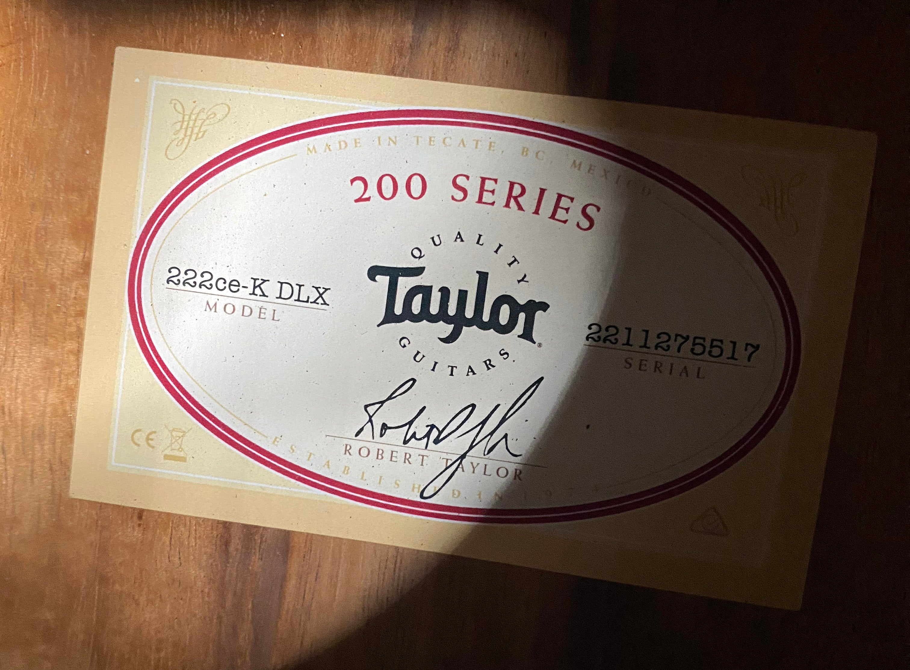 NEW! Taylor 222ce-K DLX Grand Concert Acoustic-Electric Guitar - Tobacco - 4.6lbs - Authorized Dealer - G06251