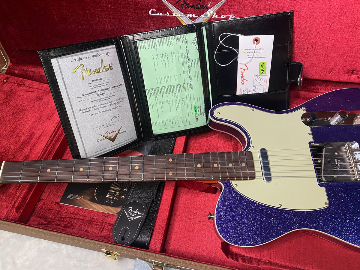 NEW! Fender Custom Shop Flamethrower Telecaster Custom - NOS - Modern Specs - Texas Special Pick-Ups - AAAA Flamed Neck - Purple Sparkle - Authorized Dealer - 7.7lbs - G07725