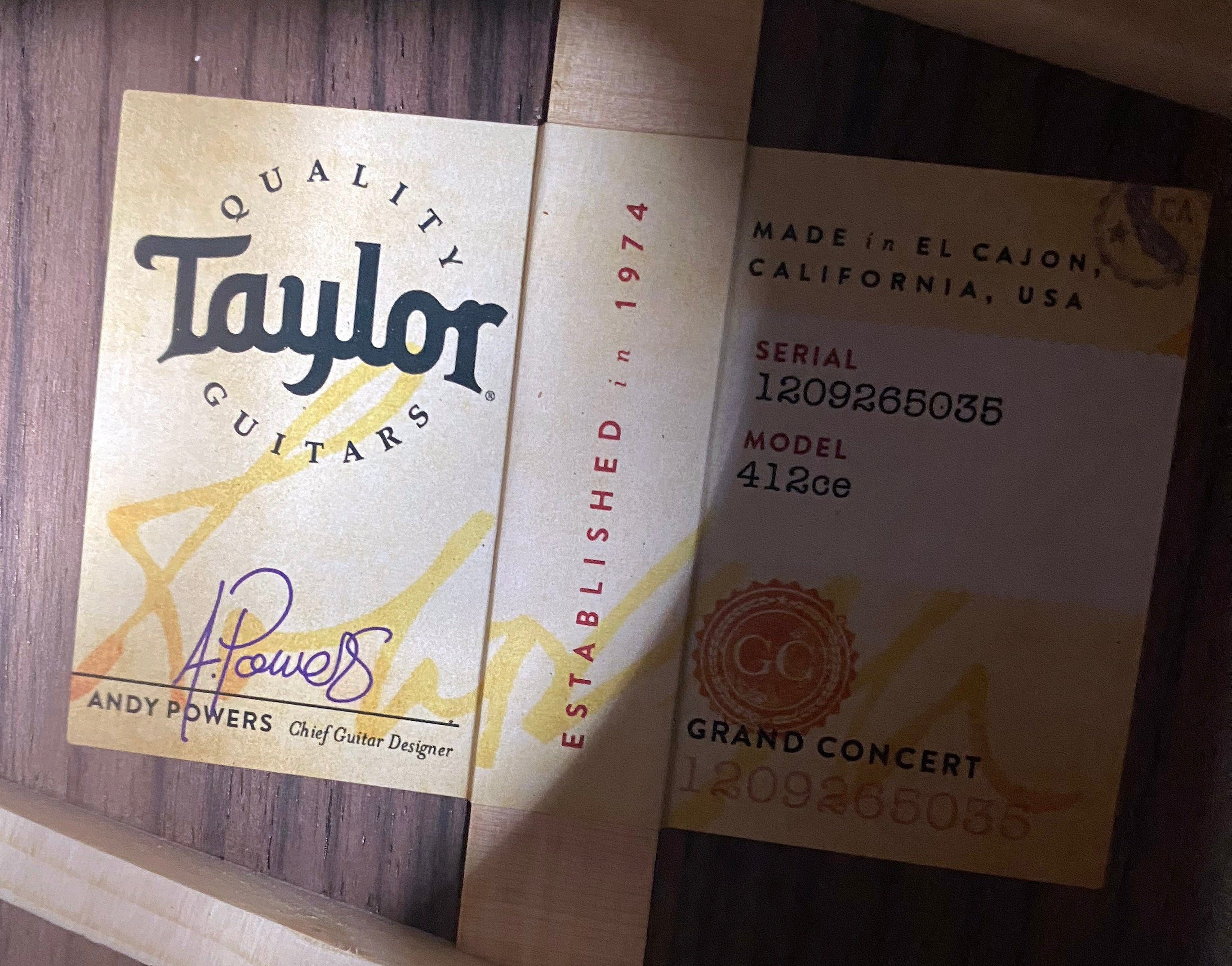 NEW! Taylor 412ce V-Class Acoustic-Electric Guitar - Natural - Authorized Dealer - 4.65 lbs - G06276