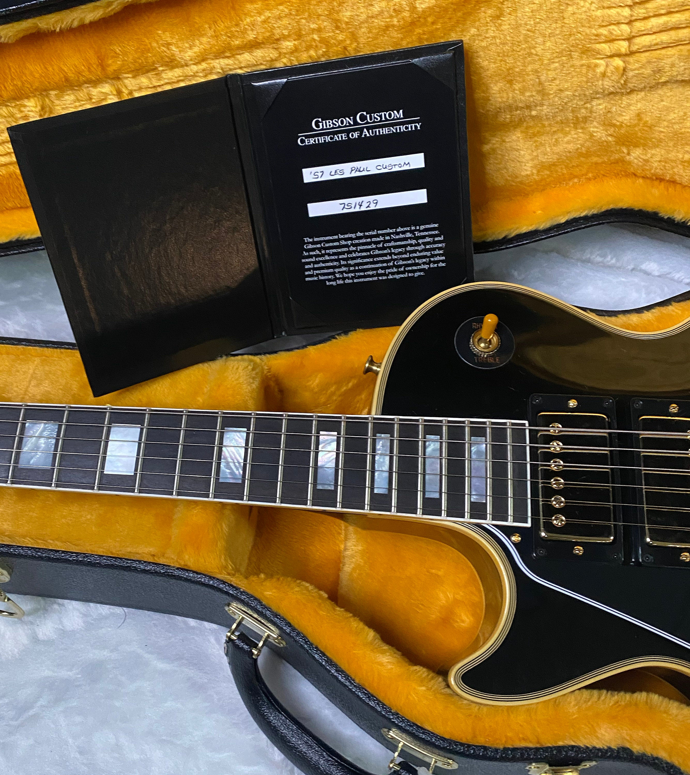 NEW! Gibson Custom Shop Historic 3-Pickup '57 Les Paul Custom Black Beauty - Left Handed - Ebony VOS - Authorized Dealer - 9.9lbs - G06338