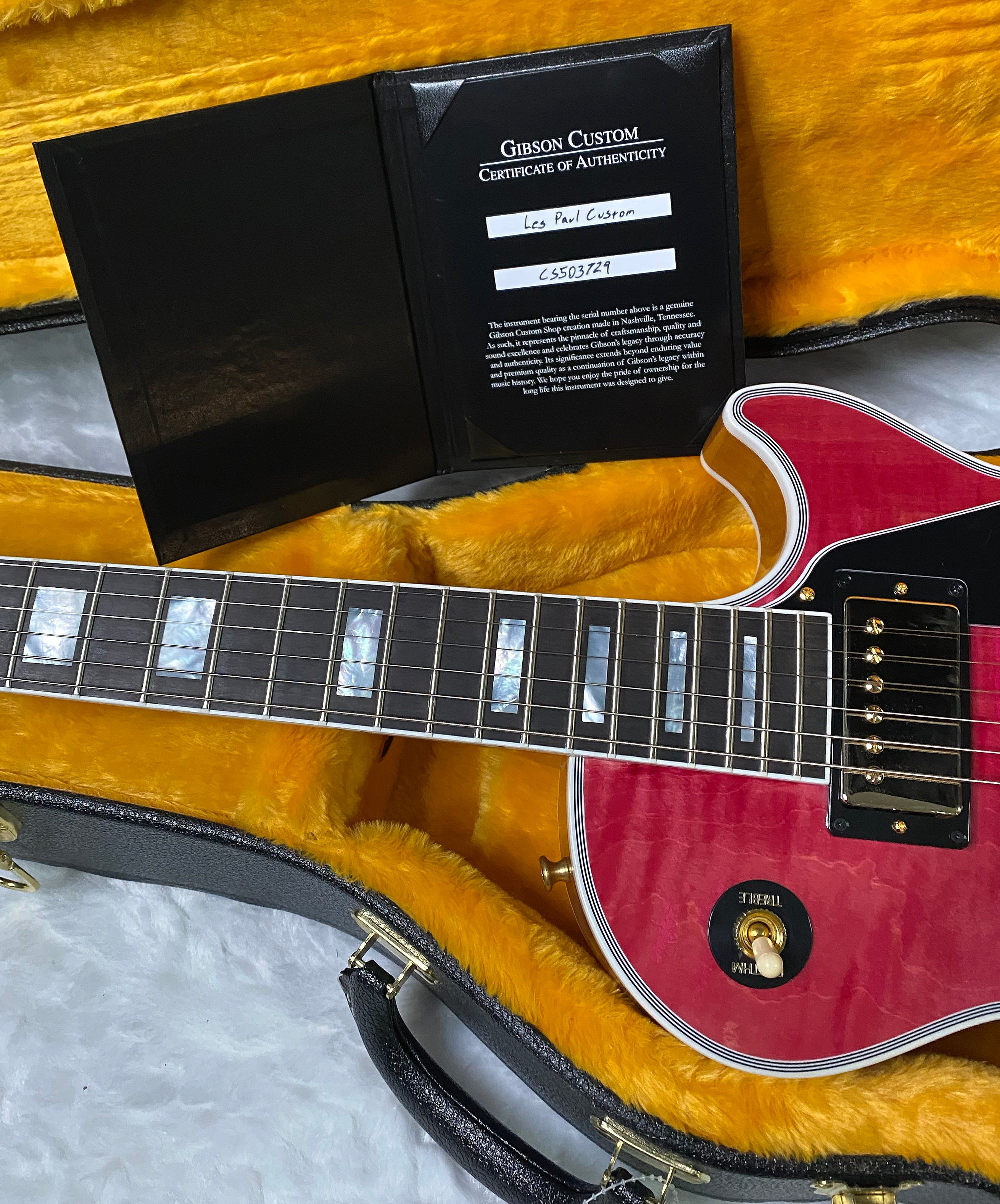 NEW! Gibson Dealer Select Custom Shop Les Paul Custom AAA Figured Top - Transparent Pink - Authorized Dealer - WOW! 8.8 lbs - G06328
