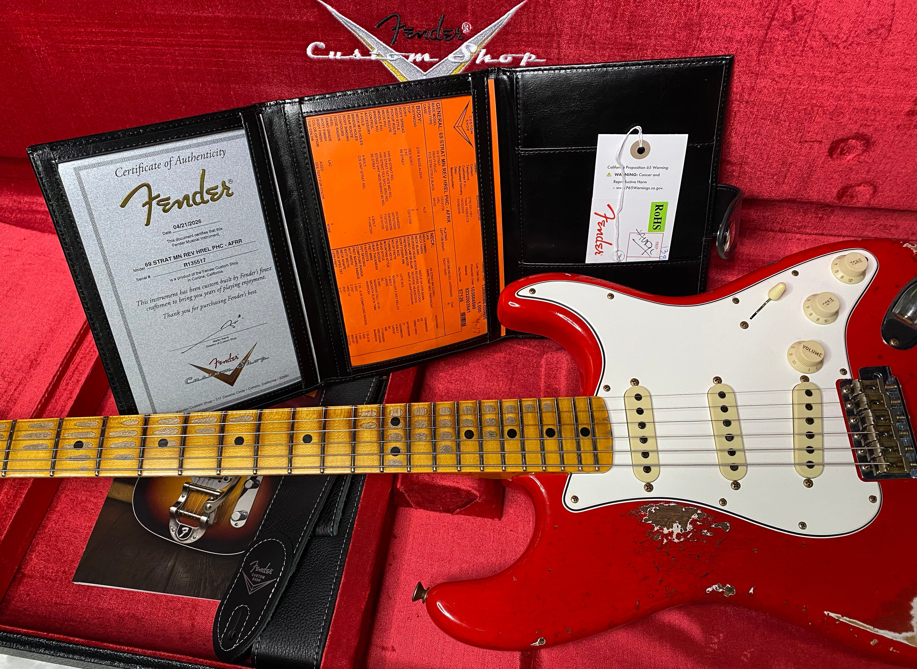 NEW! Fender Custom Shop Special Run '69 Stratocaster Heavy Relic - Handwound P/U's - Aged Ferrari Red - Reverse Headstock - 7.9lbs - Authorized Dealer - One OFF! SUPER RARE! G07043