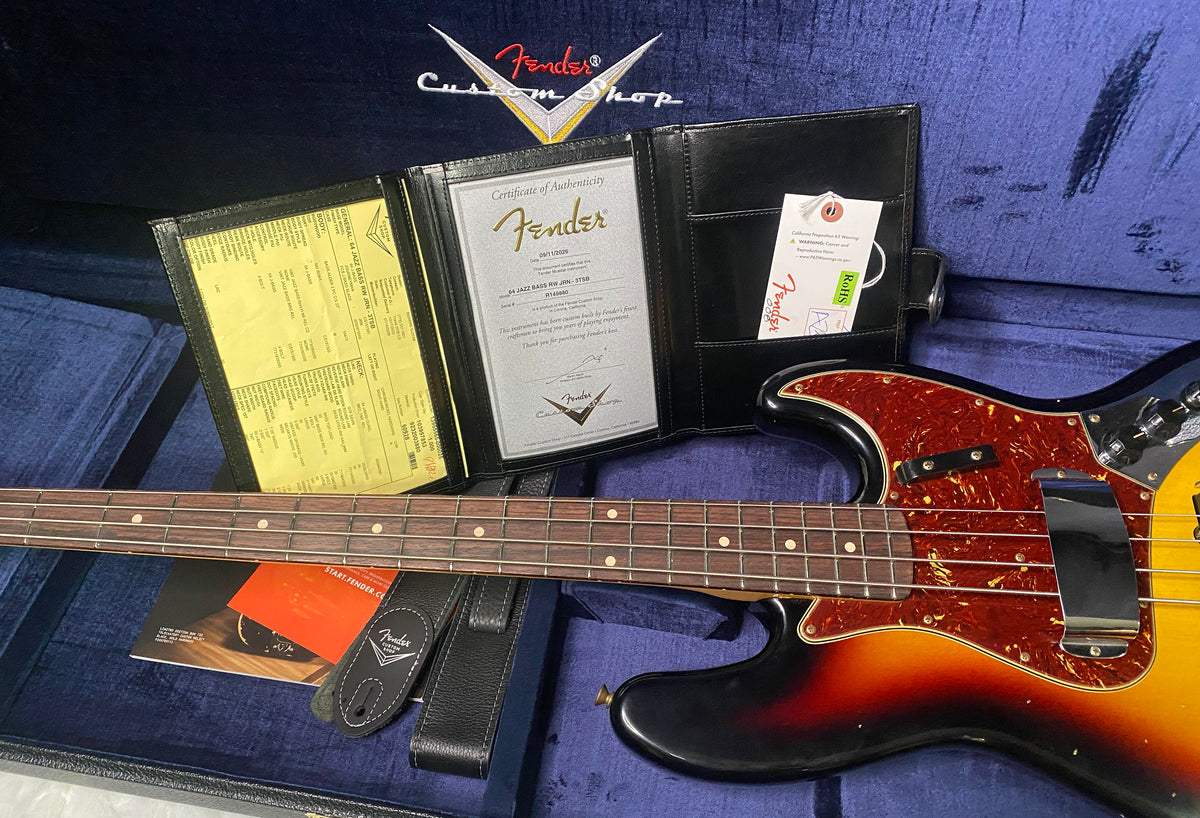 NEW! Fender Custom Shop 64 Jazz Bass Relic - 3-Tone Sunburst Finish - 9.45 lbs - Authorized Dealer - G07767
