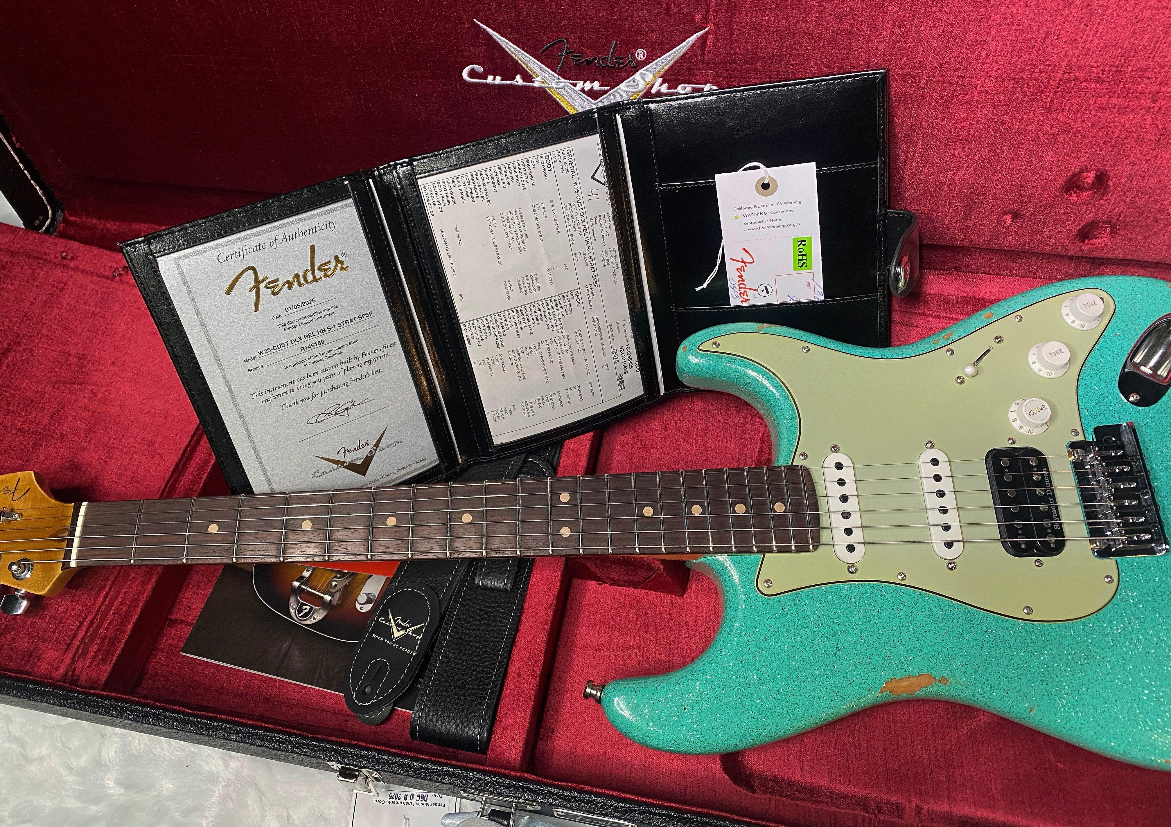 NEW! Fender Custom Shop Custom Deluxe HSS S-1 Stratocaster Relic - Seafoam Green Sparkle - Authorized Dealer - 7.9 lbs - G06386