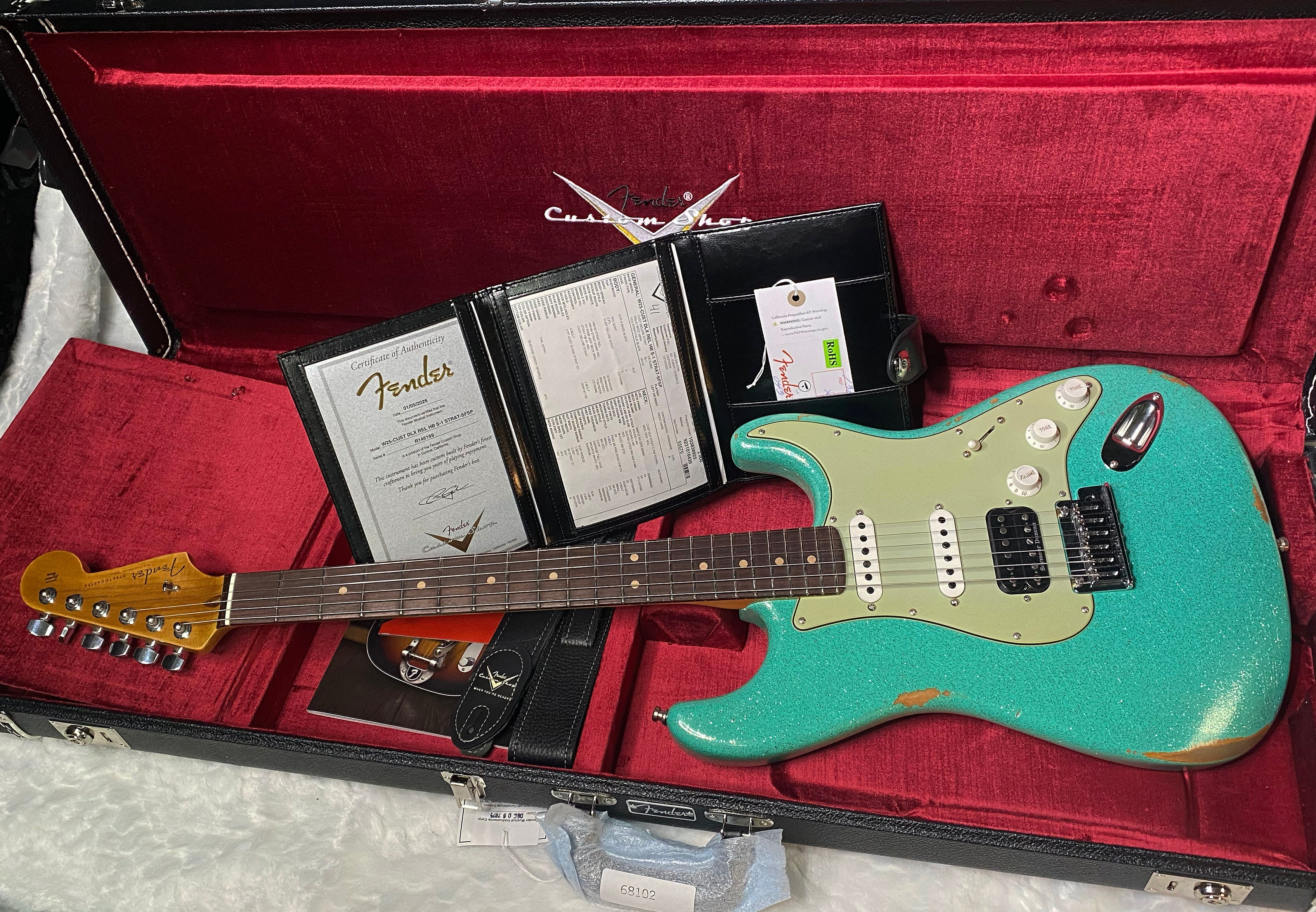 NEW! Fender Custom Shop Custom Deluxe HSS S-1 Stratocaster Relic - Seafoam Green Sparkle - Authorized Dealer - 7.9 lbs - G06386