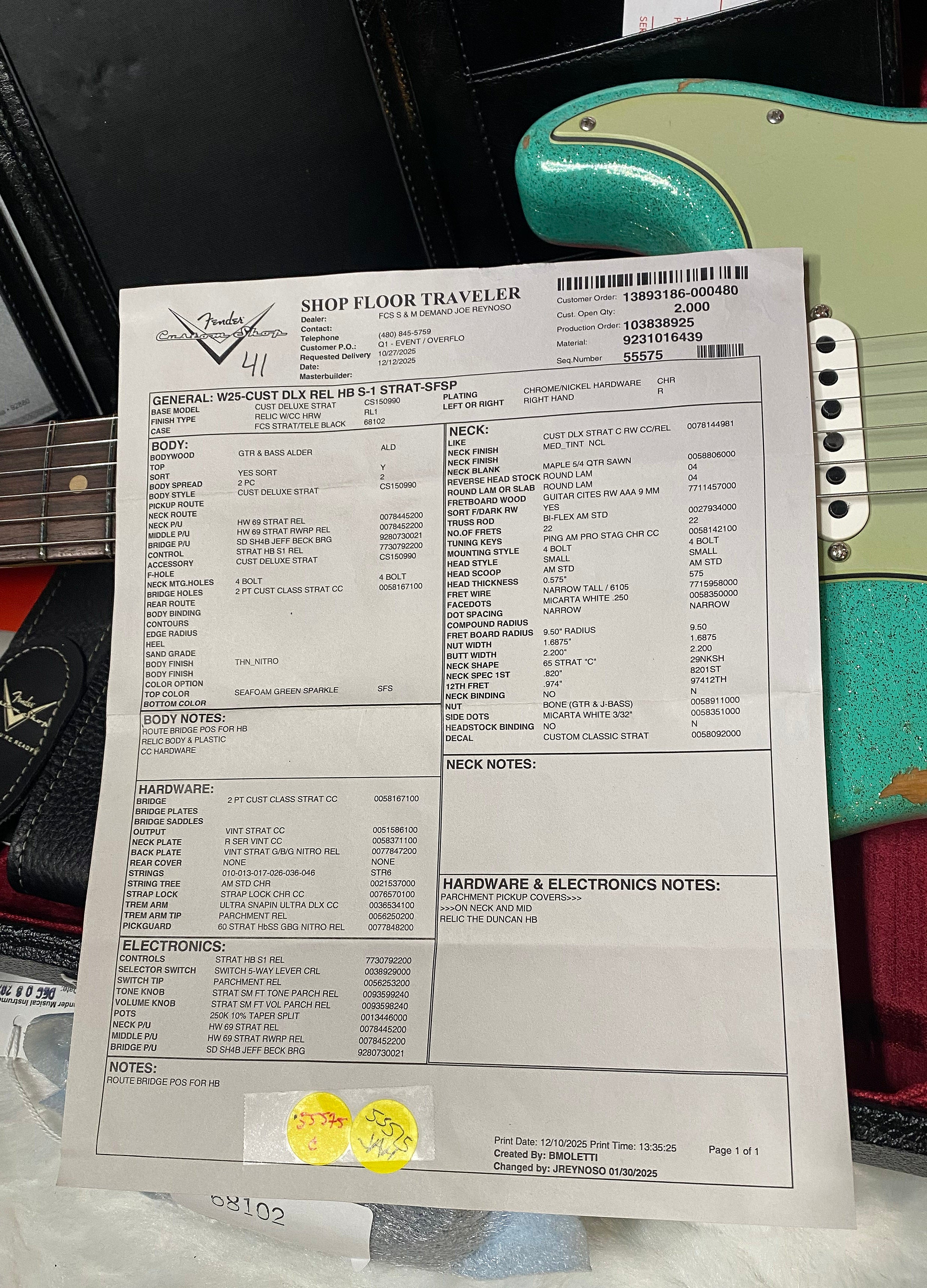 NEW! Fender Custom Shop Custom Deluxe HSS S-1 Stratocaster Relic - Seafoam Green Sparkle - Authorized Dealer - 7.9 lbs - G06386