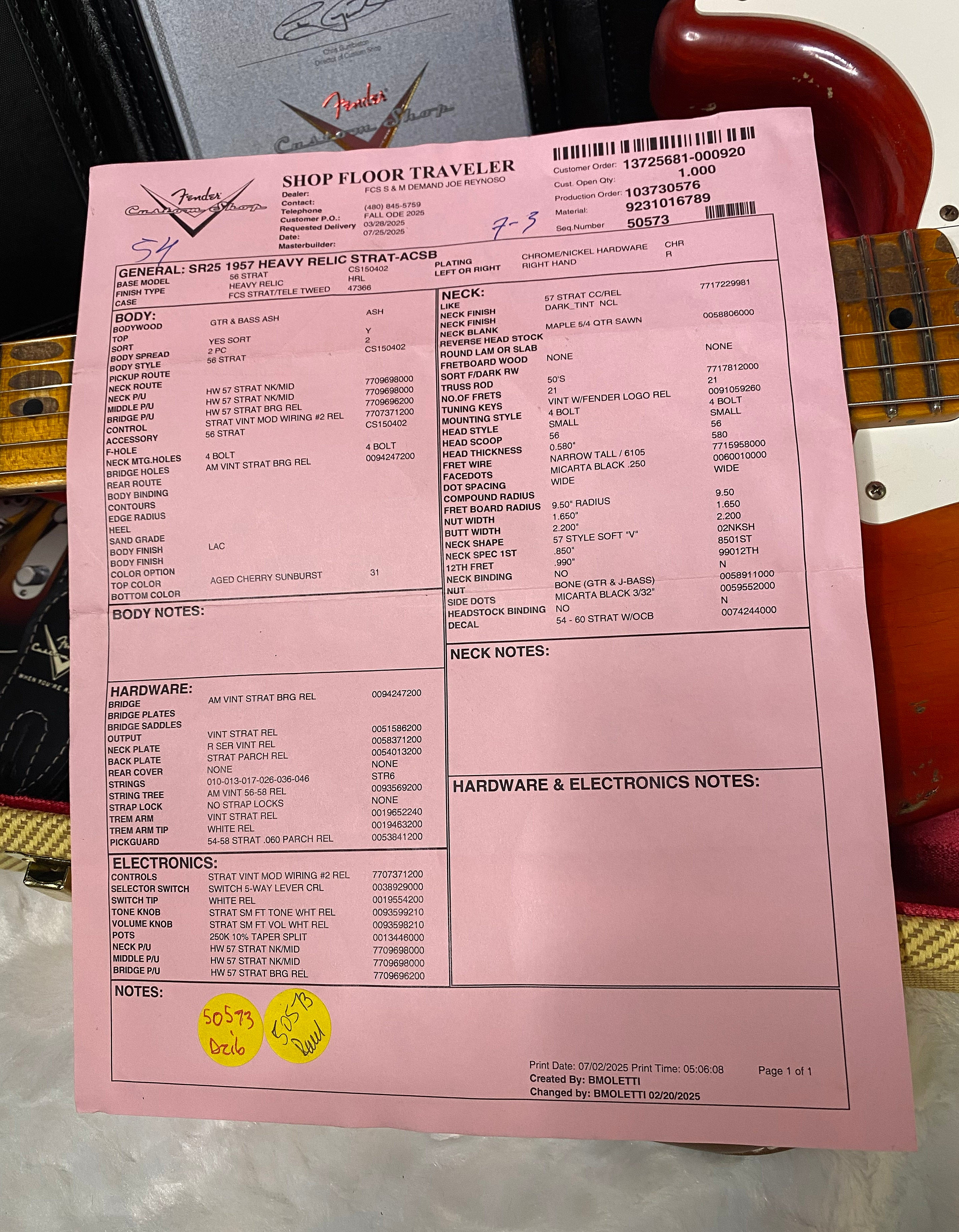 NEW! Fender 1957 Stratocaster Heavy Relic Custom Shop - Aged Cherry Sunburst - Only 7.25lbs - G06387