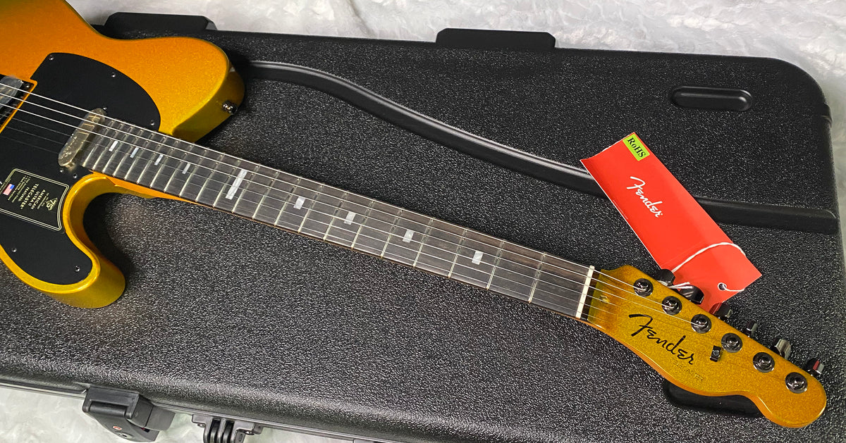 NEW! Fender 75th Anniversary American Ultra II Telecaster - Ebony Board - Liquid Gold Finish - 7.9lbs - Authorized Dealer - G07798