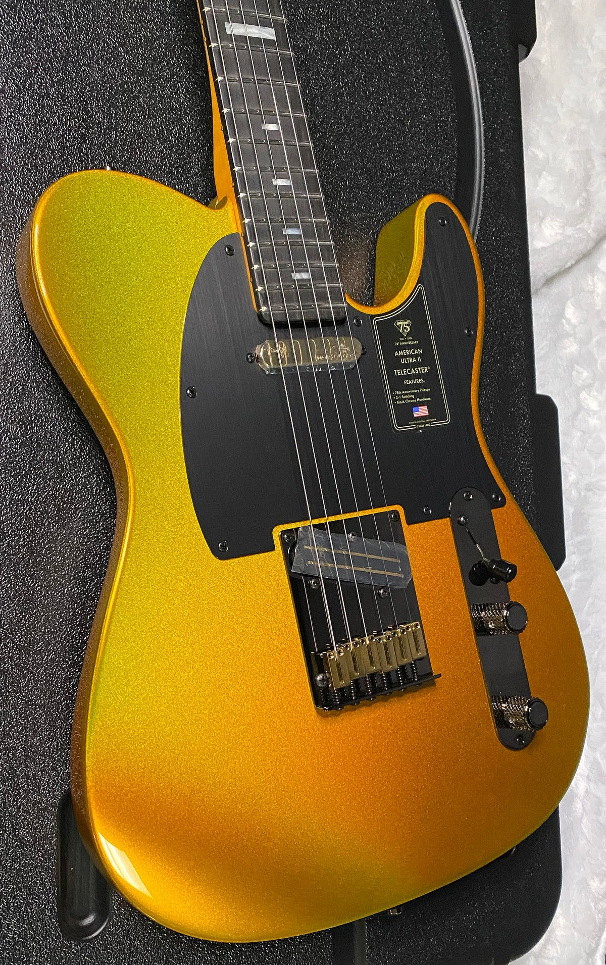 NEW! Fender 75th Anniversary American Ultra II Telecaster - Ebony Board - Liquid Gold Finish - 7.9lbs - Authorized Dealer - G07798