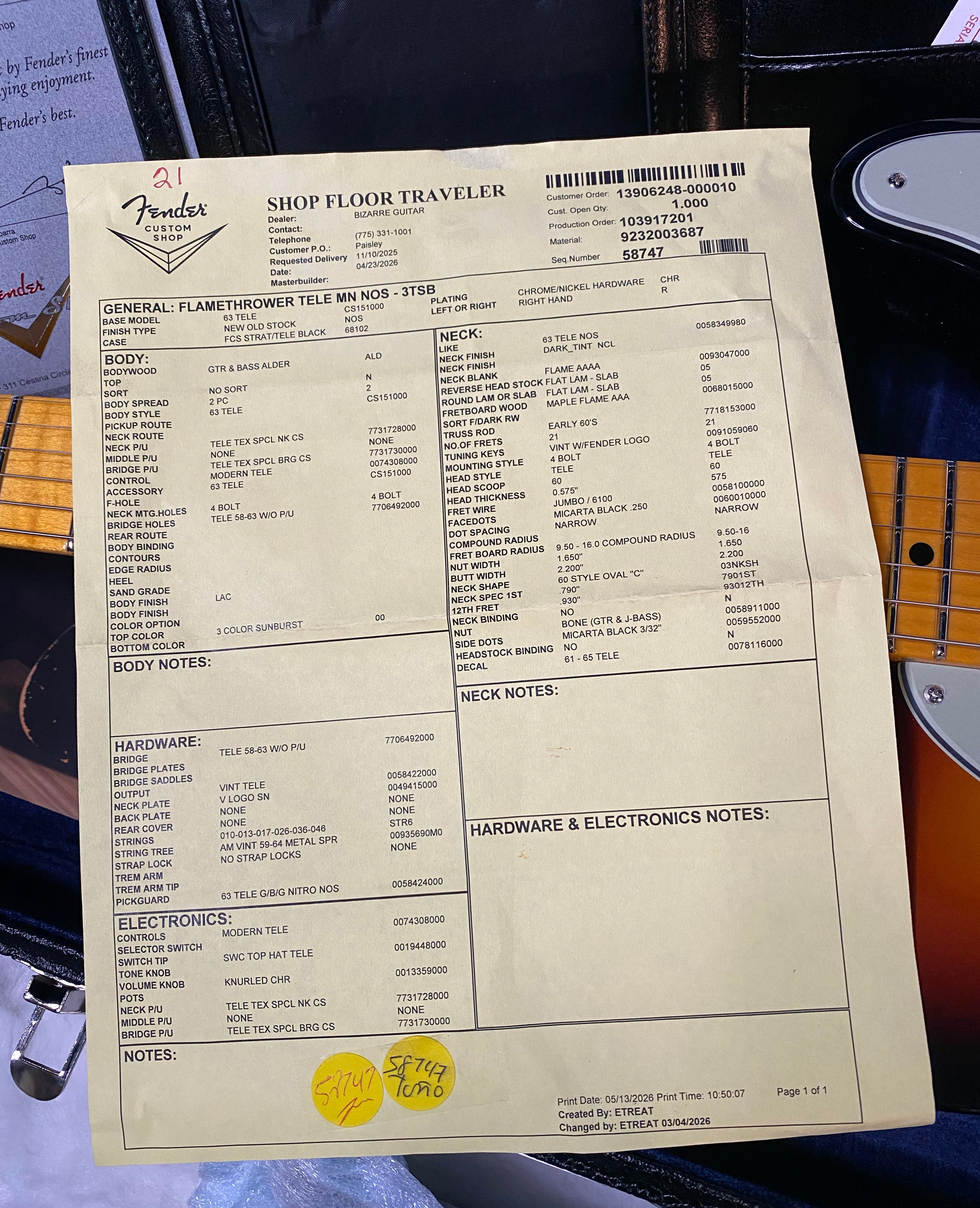 NEW! Fender Custom Shop Flamethrower Telecaster Custom - NOS - Modern Specs - Texas Special Pick-Ups - AAAA Flamed Neck - 3-Tone Sunburst - Authorized Dealer - 7.55lbs - G07106
