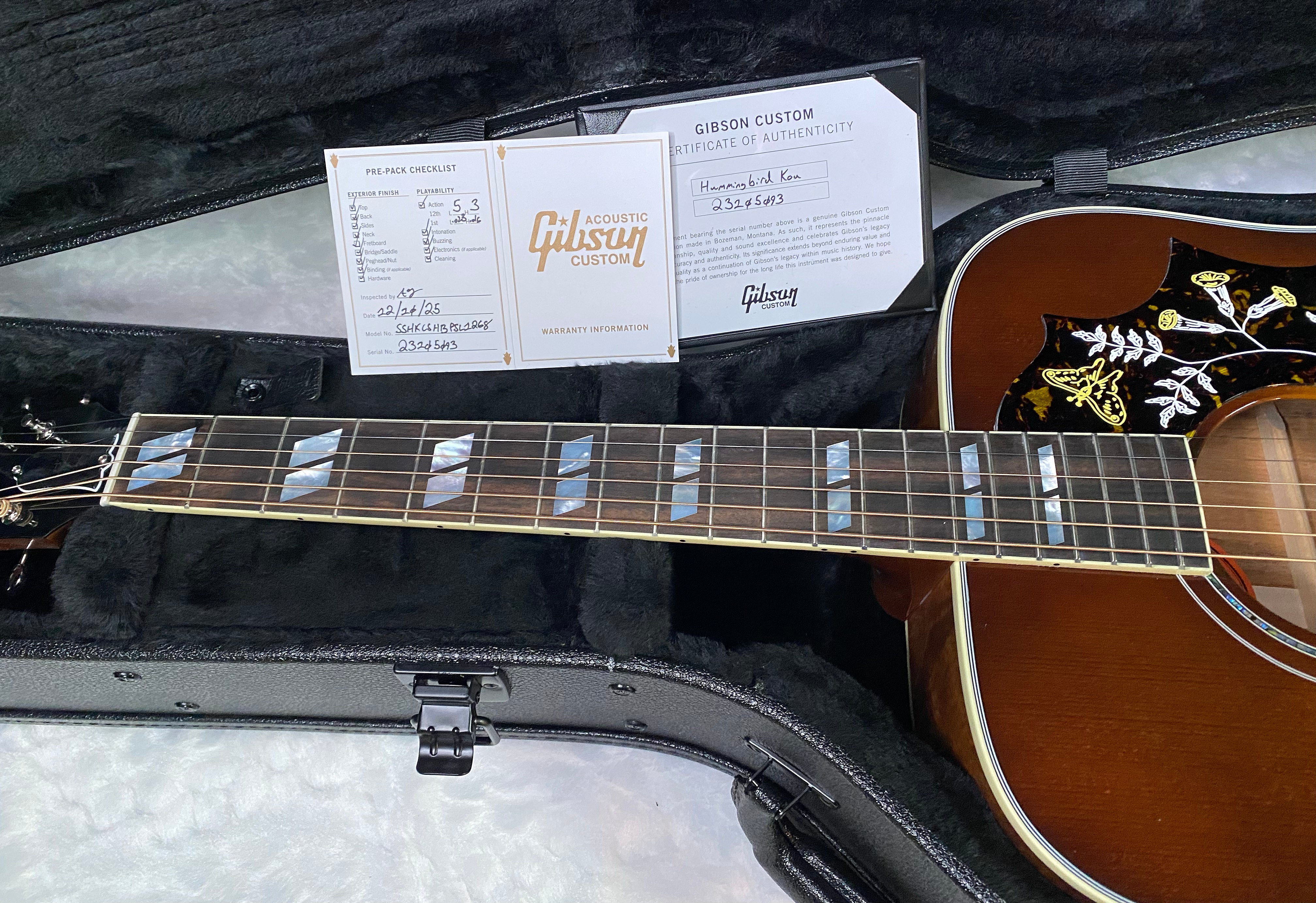 NEW! Gibson Custom Shop Hummingbird Koa/Carpathian Spruce Acoustic-Electric Guitar - Honeyburst - 4.6 lbs - Authorized Dealer! G06395