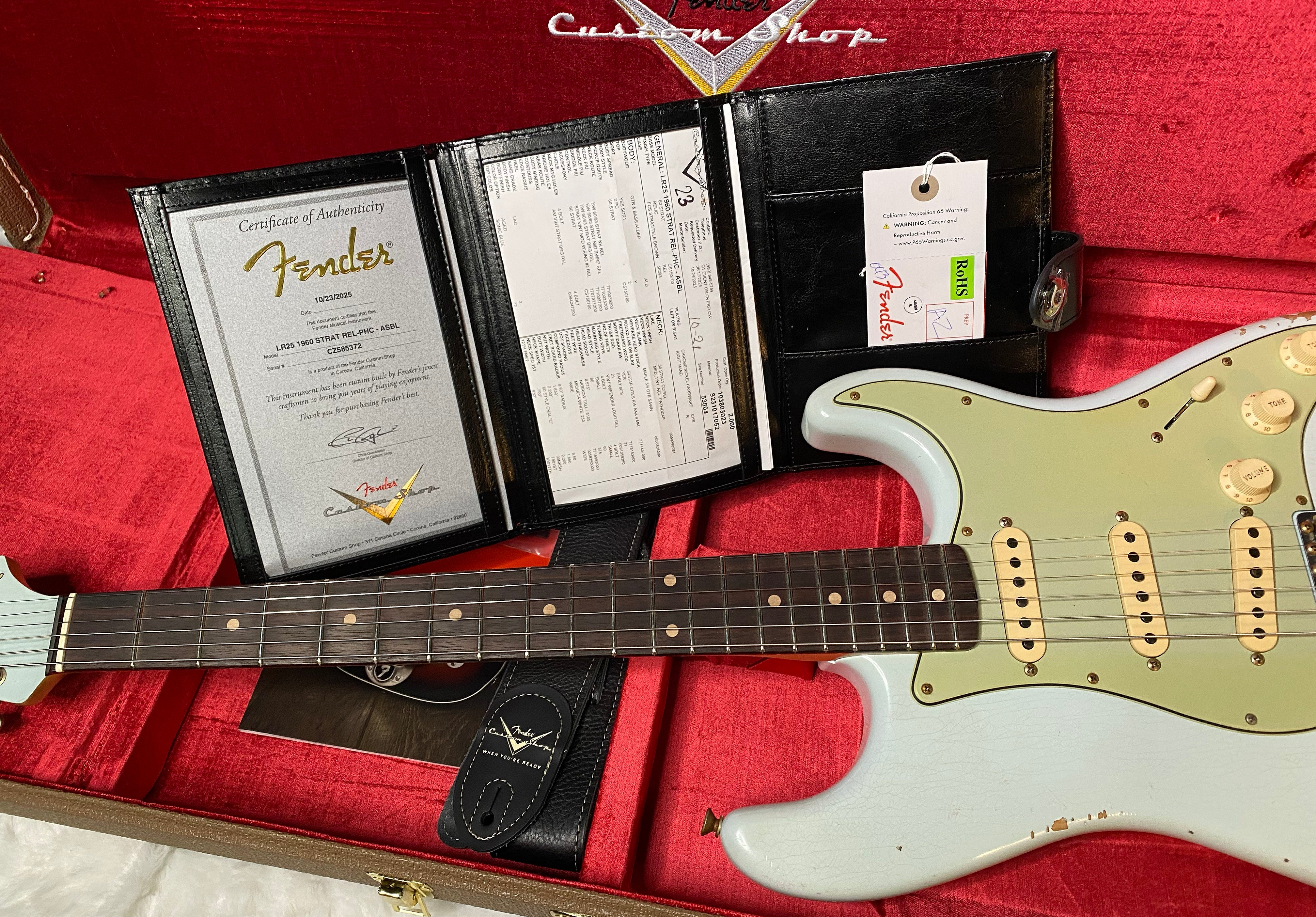 NEW! Fender Limited Edition Custom Shop 1960 Stratocaster Relic - Aged Sonic Blue - Matching Peg Head - 7.8lbs - Authorized Dealer - G07113