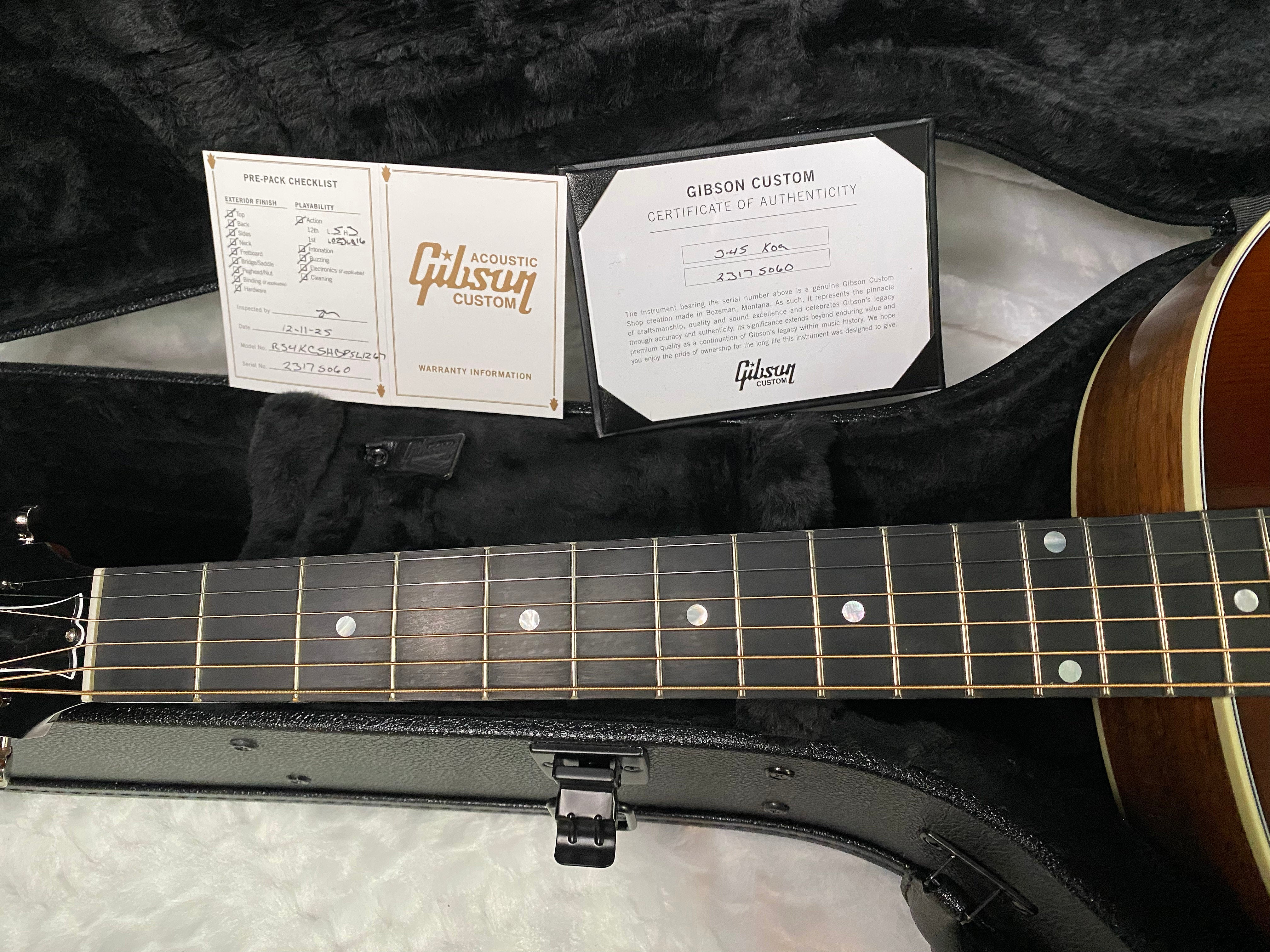 NEW! Gibson Custom Shop J-45 Koa Carpathian Spruce Acoustic-Electric Guitar - Honeyburst - Authorized Dealer - 4.4lbs - G06396