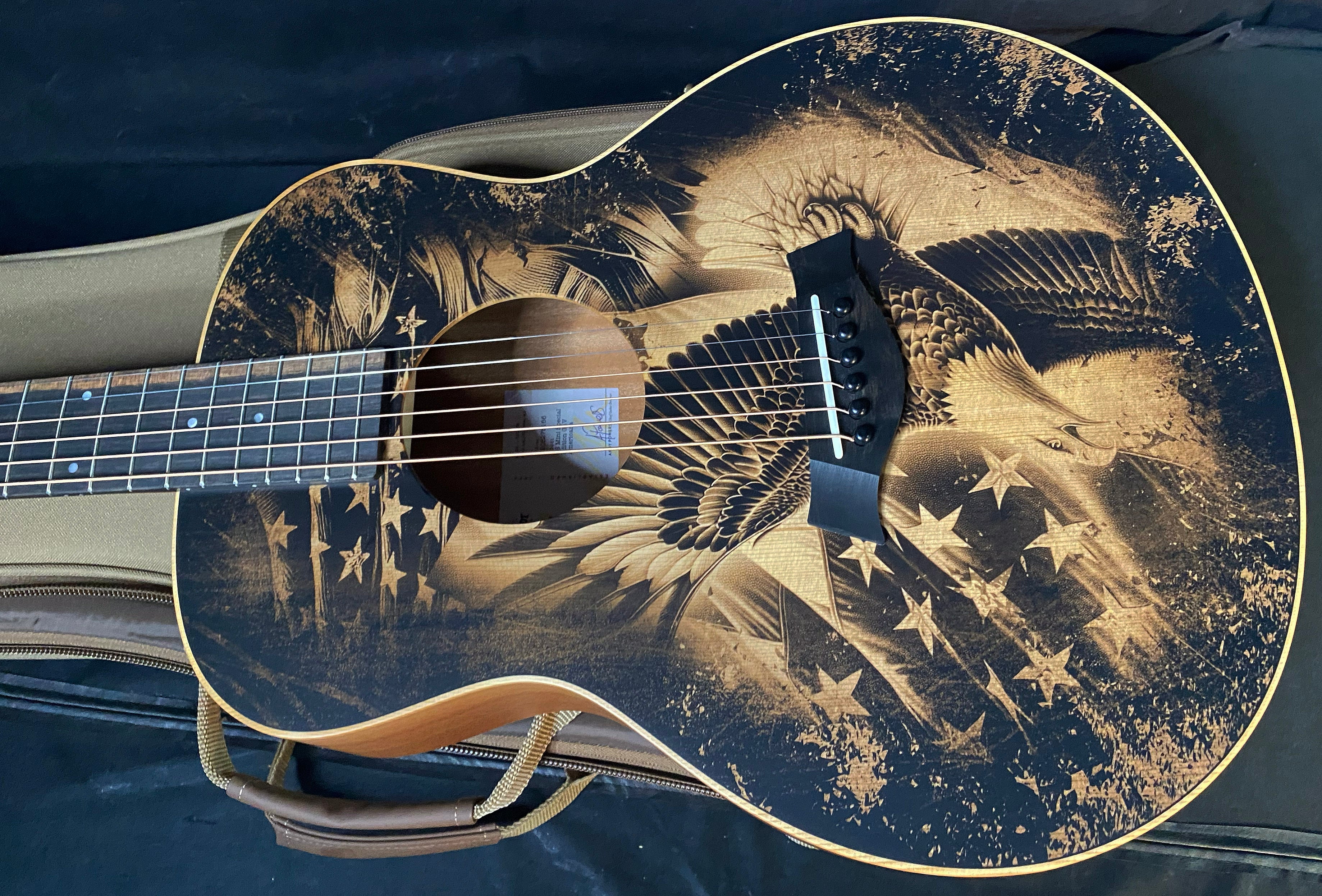 NEW Taylor Guitars 4 Vets GS Mini Americana Special Edition Acoustic Guitar - Custom Artwork - G05685