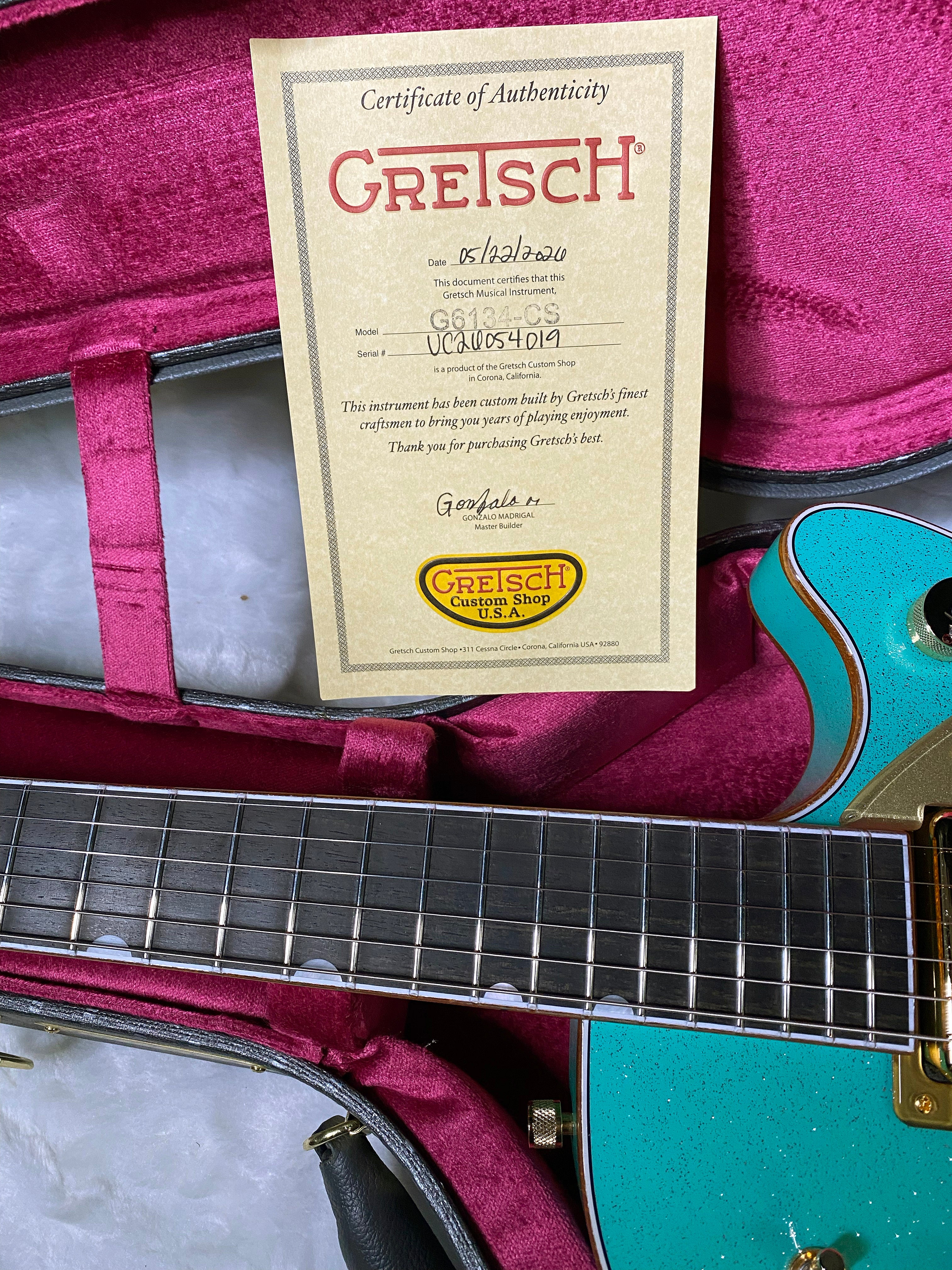 NEW! Gretsch G6134CS-59 Penguin - Bigsby - Master Built - Gonzalo Madrigal - Seafoam Green Sparkle - Authorized Dealer! RARE! Weighs 8.55 lbs - G07128