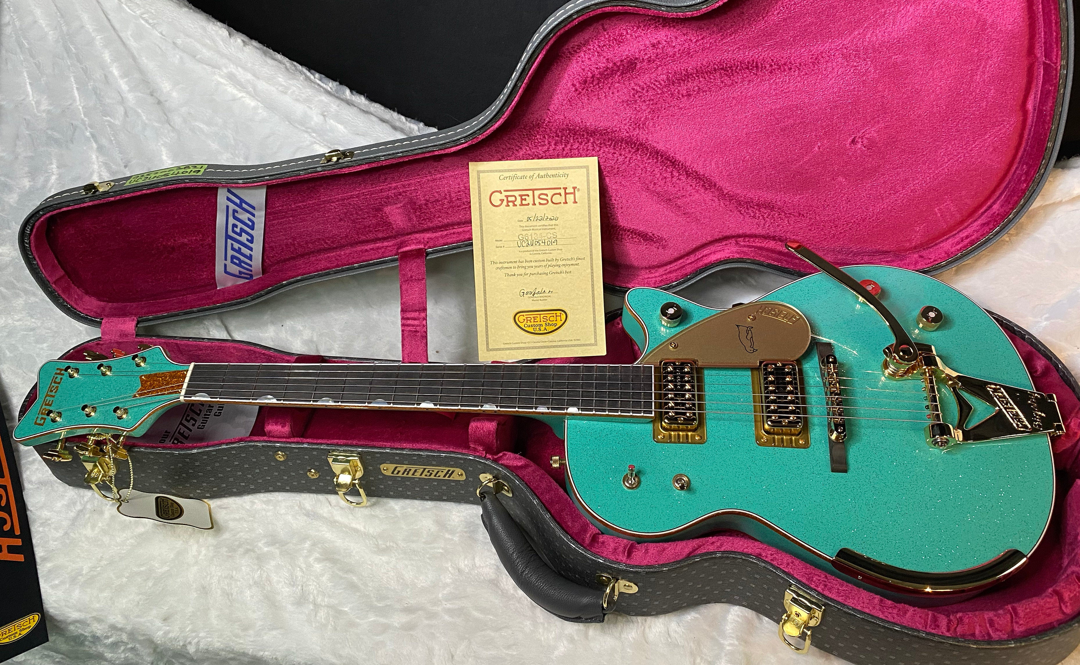 NEW! Gretsch G6134CS-59 Penguin - Bigsby - Master Built - Gonzalo Madrigal - Seafoam Green Sparkle - Authorized Dealer! RARE! Weighs 8.55 lbs - G07128