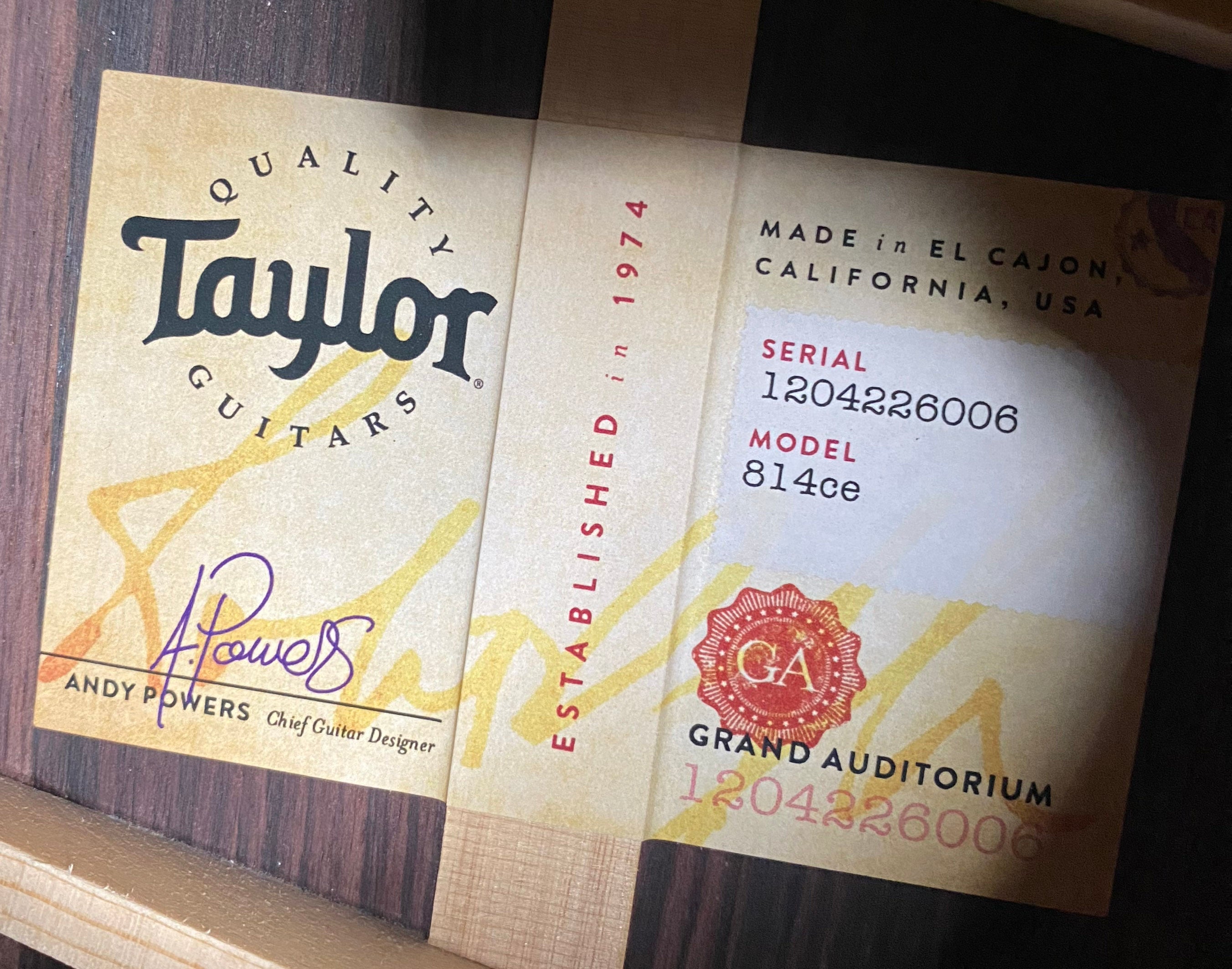 NEW ! Taylor 814ce Acoustic-Electric Guitar - Natural Gloss - 4.5lbs - Authorized Dealer - G07142