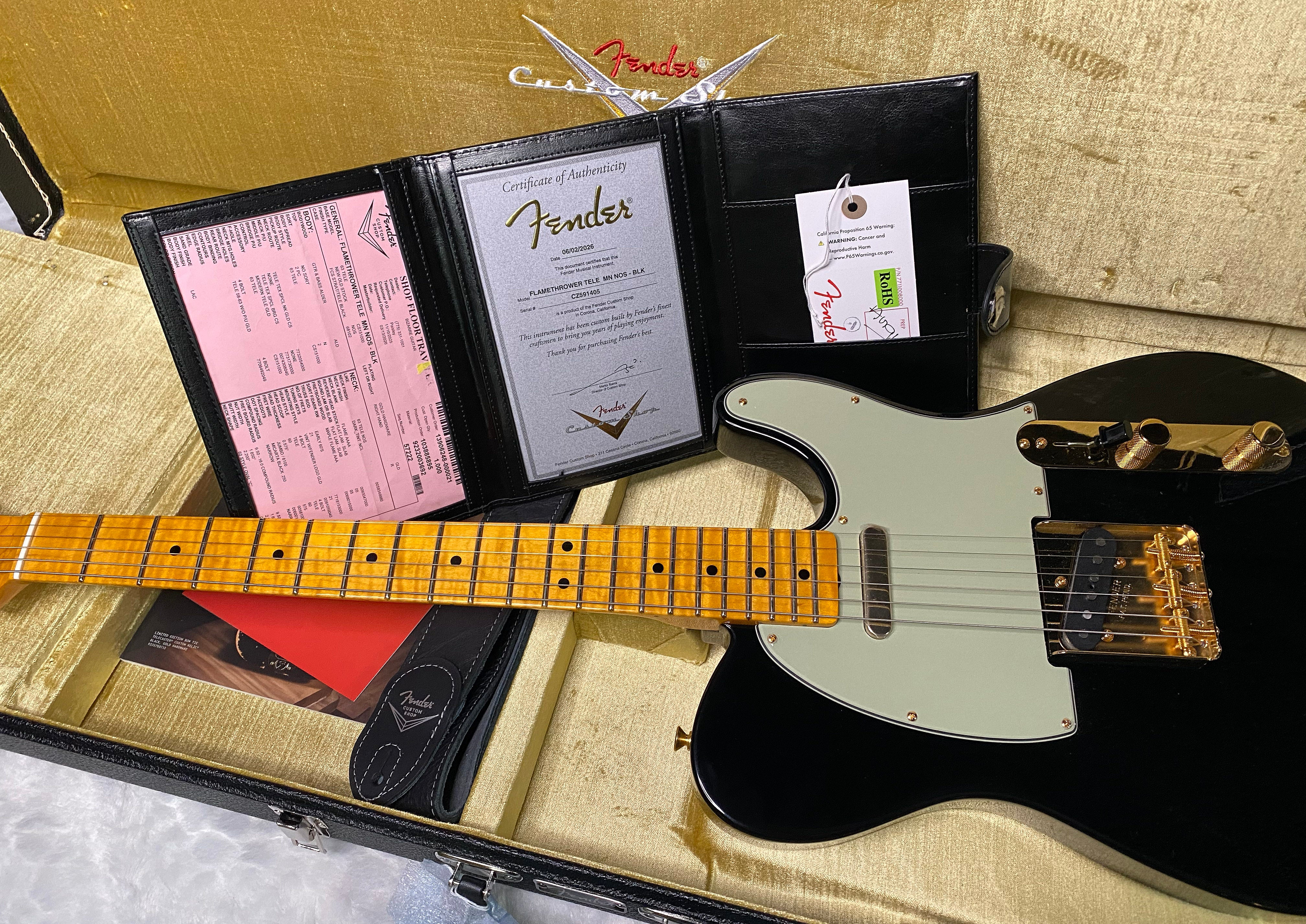 NEW! Fender Custom Shop Flamethrower Telecaster Custom - NOS - Modern Specs - Texas Special Pick-Ups - AAAA Flamed Neck - Black Finish - Gold Hardware - Authorized Dealer - 7.45lbs - G07166