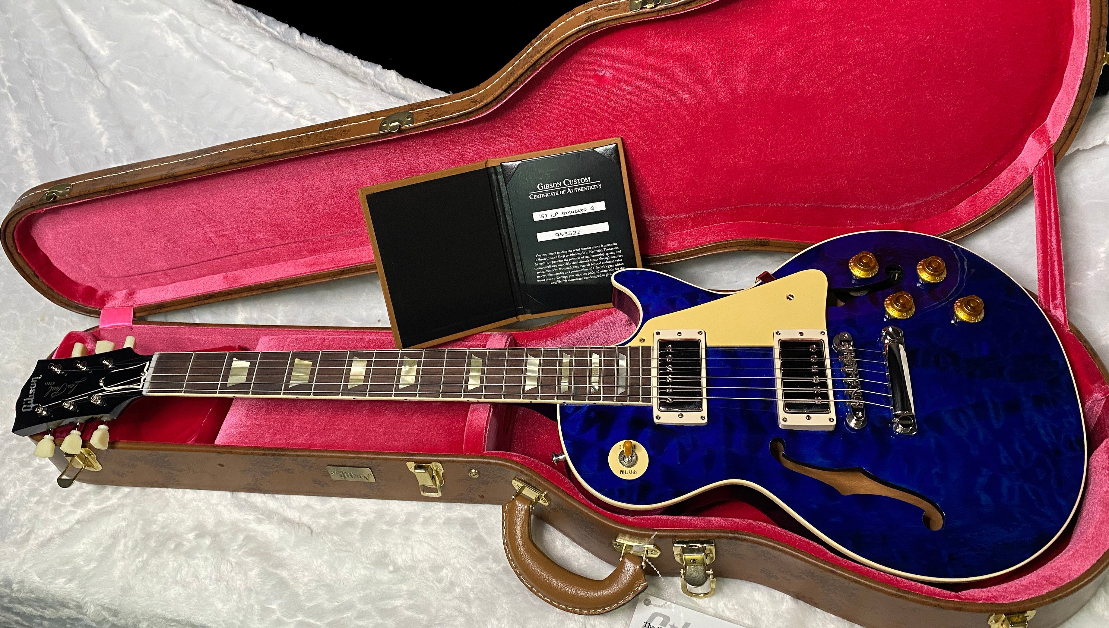 NEW ! Gibson Custom Shop 1959 Les Paul - Blue Gloss Finish - Hand Picked AAAA Quilt Maple Top - F-Holes - One Off! Super RARE! Authorized Dealer - Only 7.2lbs - G07178