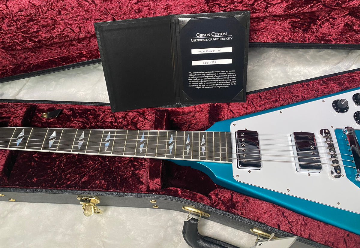 NEW Gibson Custom Limited Edition 1969 Flying V Reissue Electric Guitar - Gloss Aqua Mist - 6.1 lbs - Authorized Dealer - G07901
