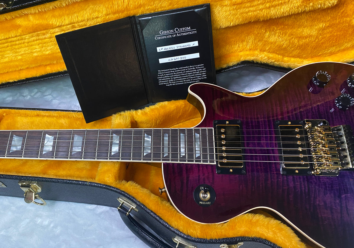 NEW! Gibson Custom Les Paul Axcess Standard Figured Top Floyd Rose Electric Guitar - Greatest Hits II - Authorized Dealer - Tri-Berry Burst - WOW! 8.45lbs - G07920
