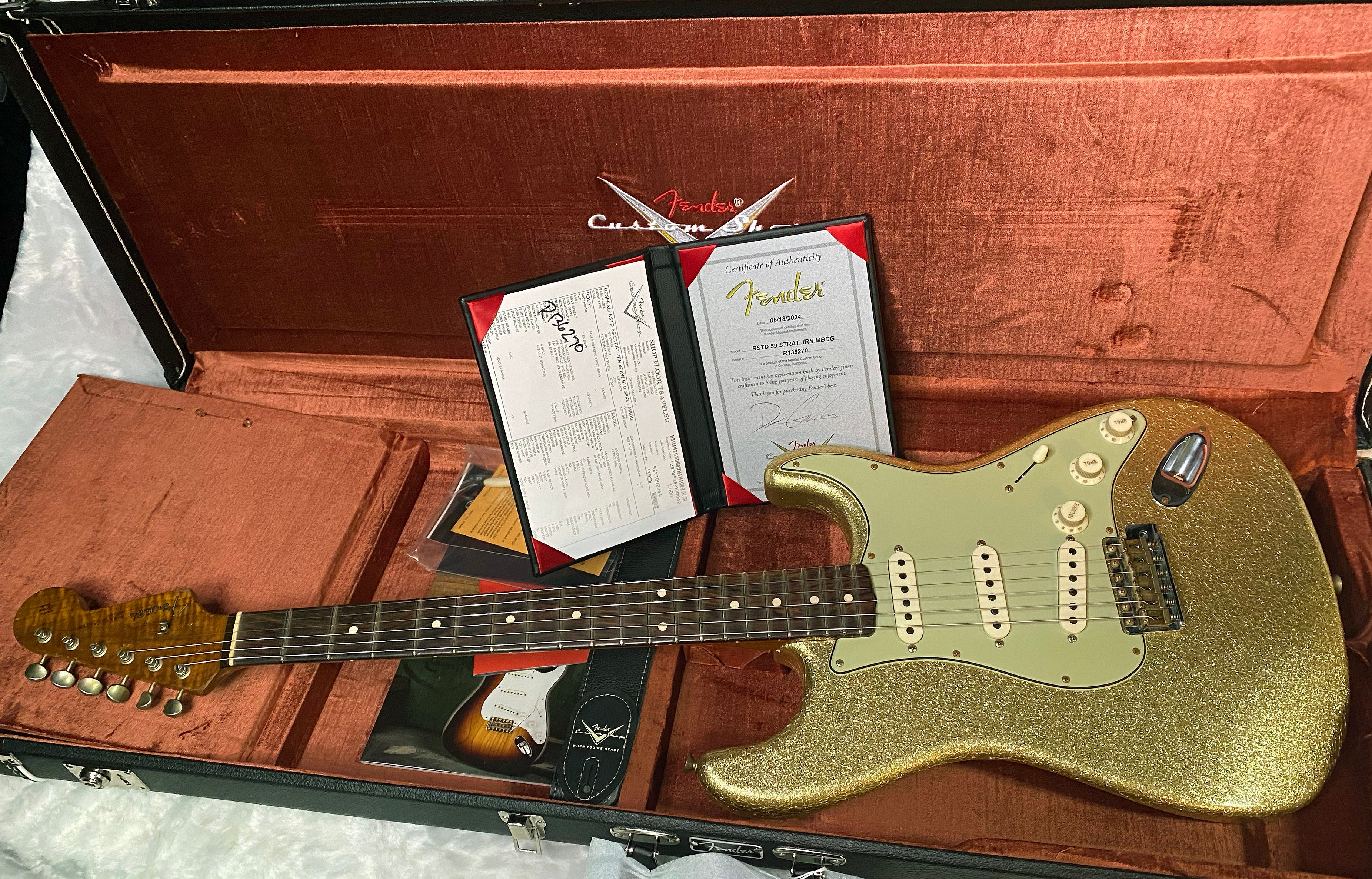 NEW! Fender 59 Stratocaster Custom Shop Relic Masterbuilt Dennis Galuska Brazilian Fretboard - Gold Sparkle - 7.5lbs - Authorized Dealer - G03177