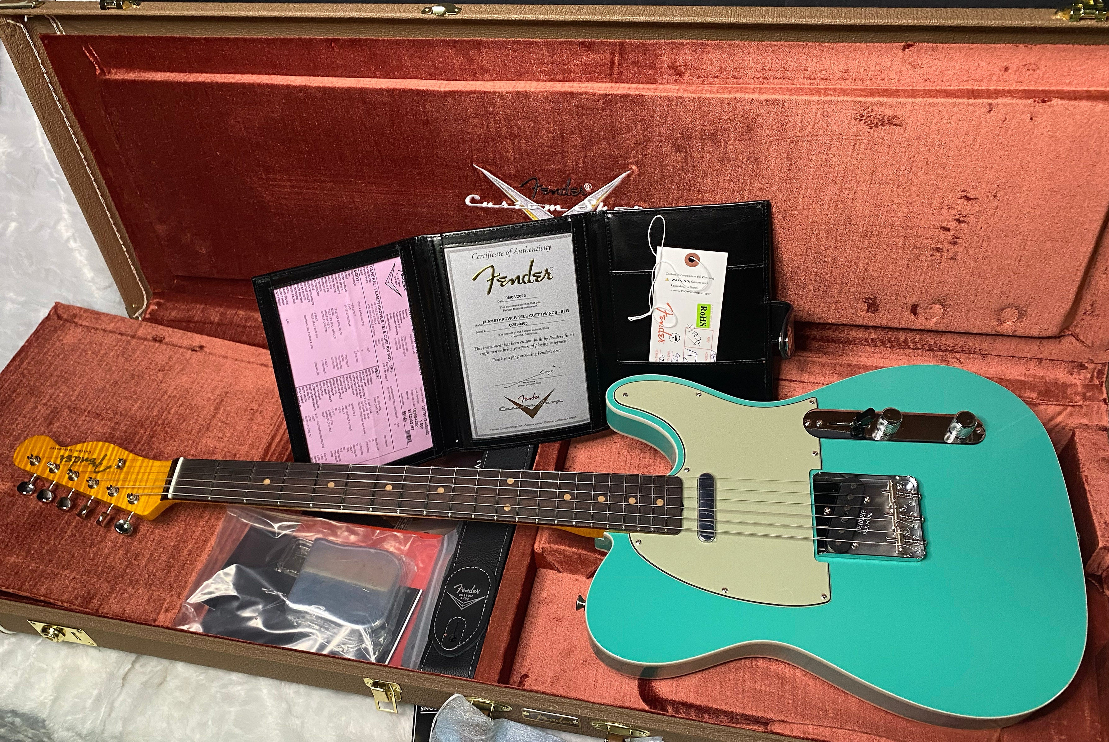NEW! Fender Custom Shop Flamethrower Telecaster Custom - NOS - Modern Specs - Texas Special Pick-Ups - AAAA Flamed Neck -Seafoam Green - Authorized Dealer - 8lbs - G07232