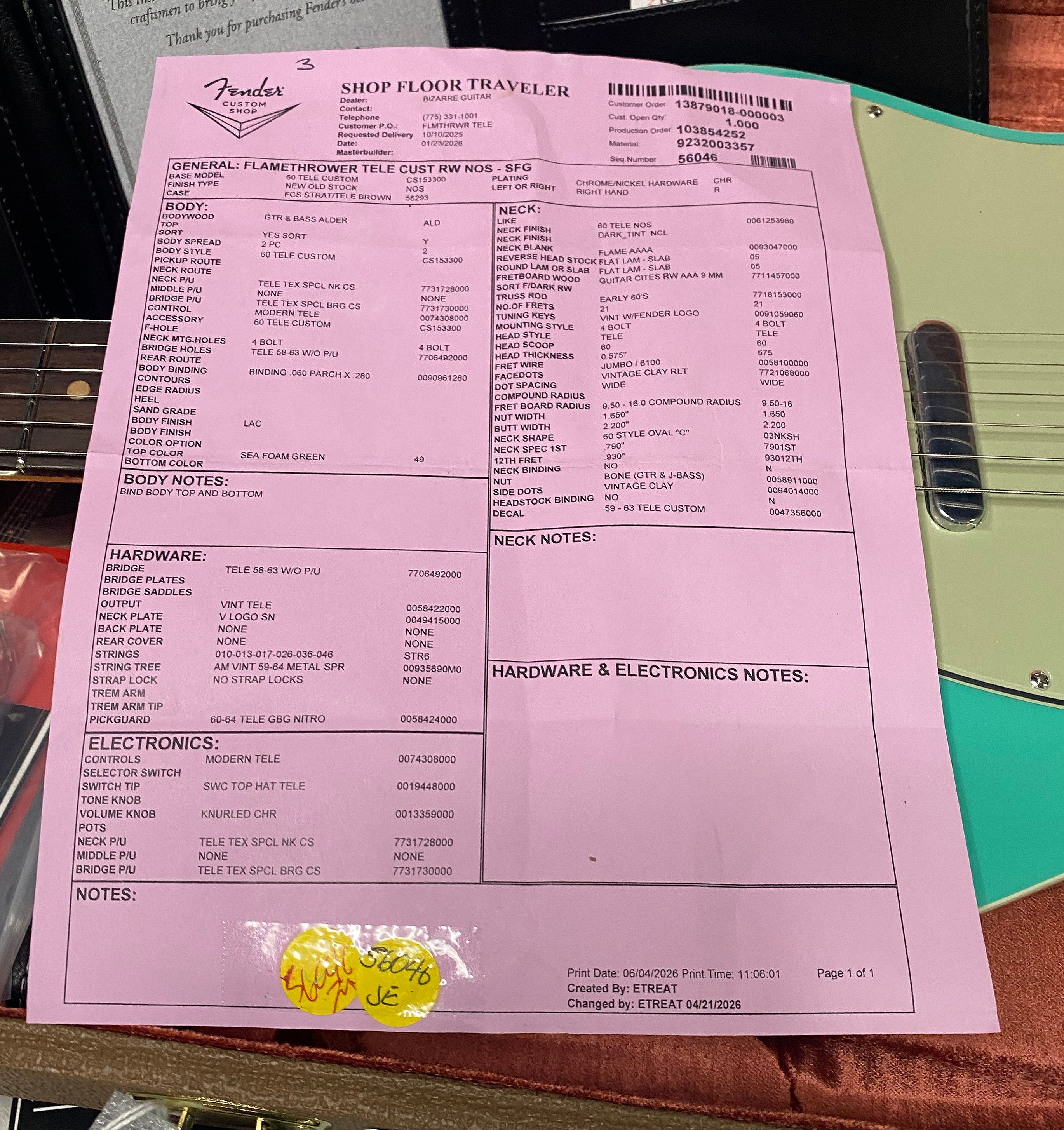 NEW! Fender Custom Shop Flamethrower Telecaster Custom - NOS - Modern Specs - Texas Special Pick-Ups - AAAA Flamed Neck -Seafoam Green - Authorized Dealer - 8lbs - G07232