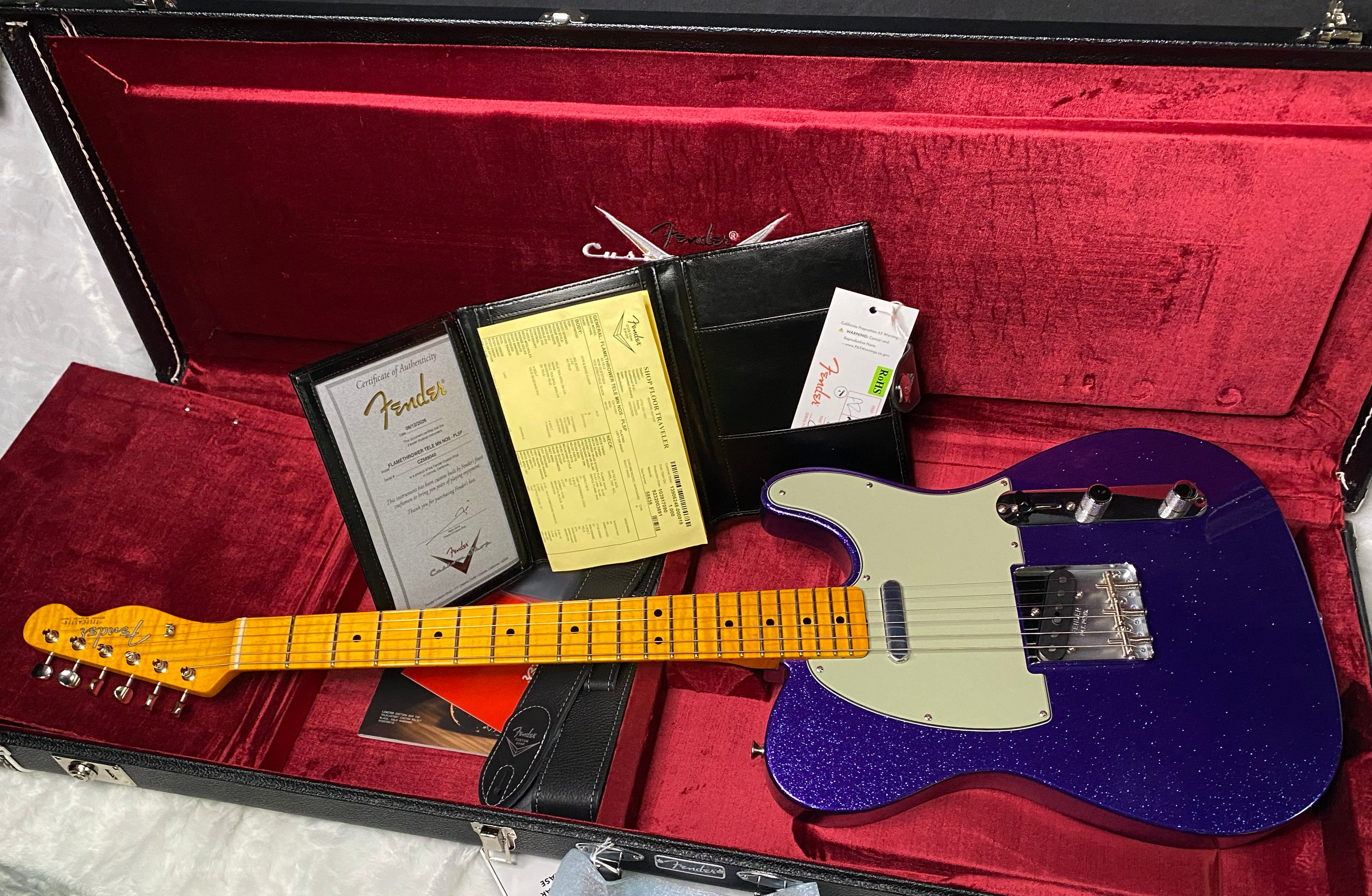 NEW! Fender Custom Shop Flamethrower Telecaster Custom - NOS - Modern Specs - Texas Special Pick-Ups - AAAA Flamed Neck - Purple Sparkle - Authorized Dealer - 7.8lbs - G07233