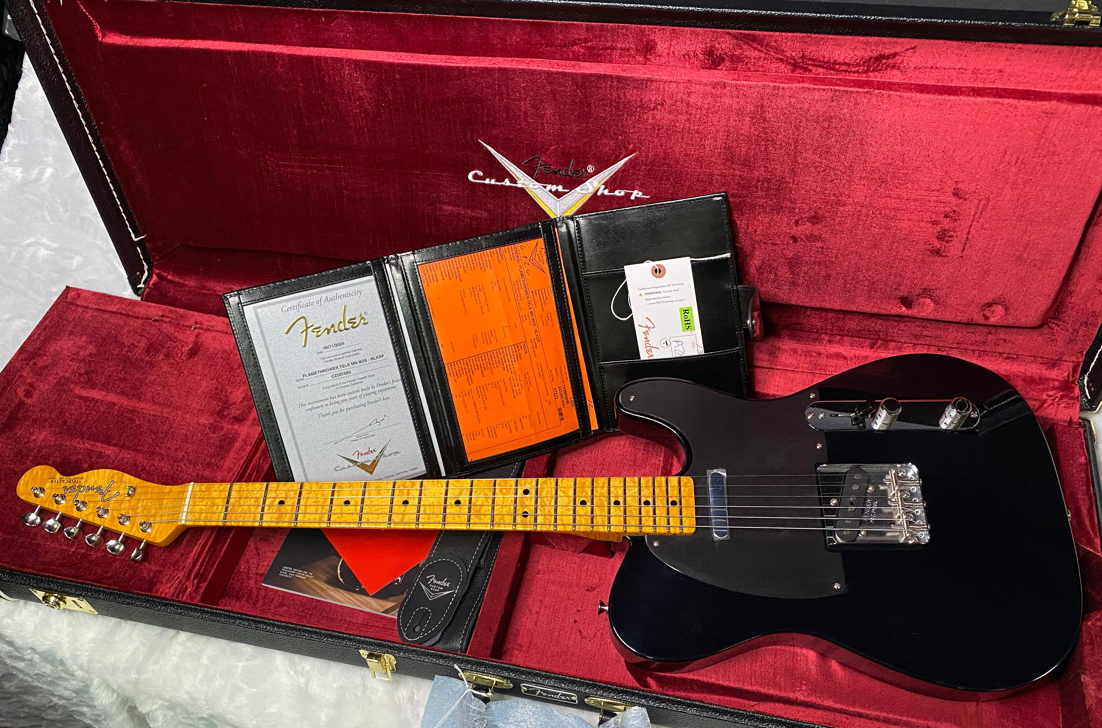 NEW! Fender Custom Shop Flamethrower Telecaster Custom - NOS - Modern Specs - Texas Special Pick-Ups - AAAA Flamed Neck - Black Sparkle - Authorized Dealer - 7.5lbs - G07234