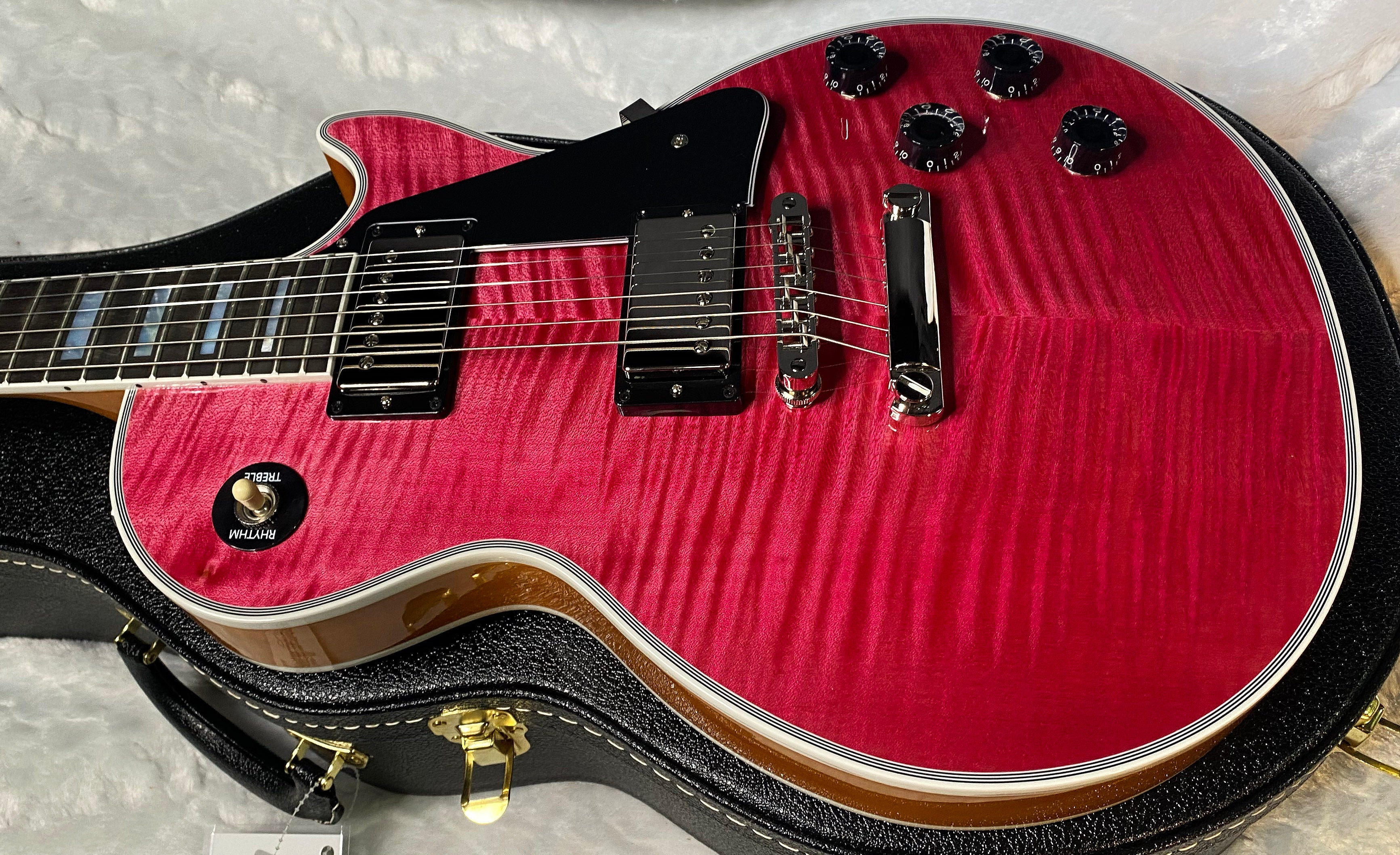 NEW! Gibson Dealer Select Custom Shop Les Paul Custom AAA Reverse Chevron Figured Top - Transparent Pink - Authorized Dealer - WOW! 8.8 lbs - G06630