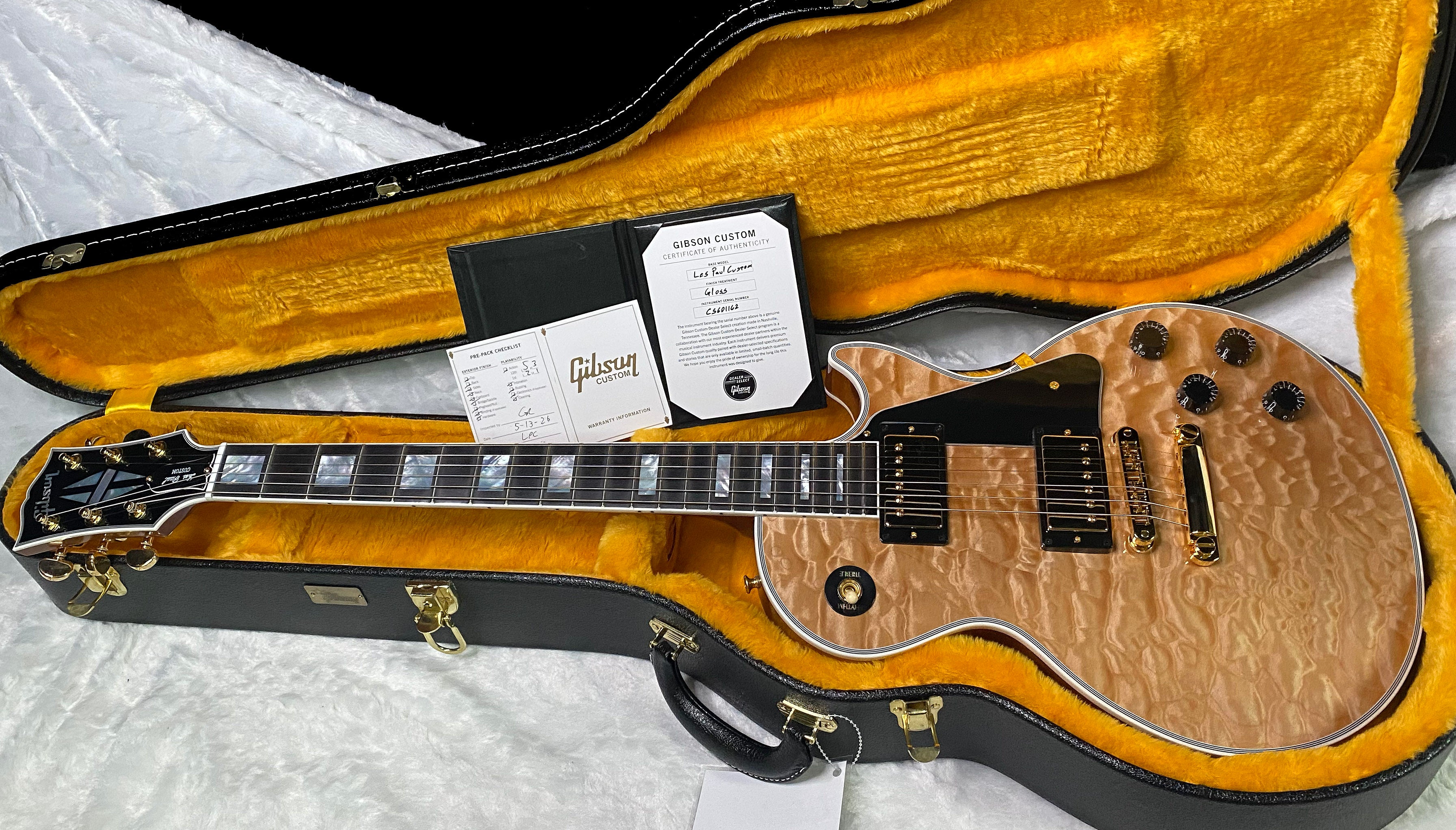 NEW! Gibson Dealer Select Custom Shop Les Paul Custom AAAAA Quilt 5AQ - Natural - Authorized Dealer - WOW! 9.8 lbs - G07266
