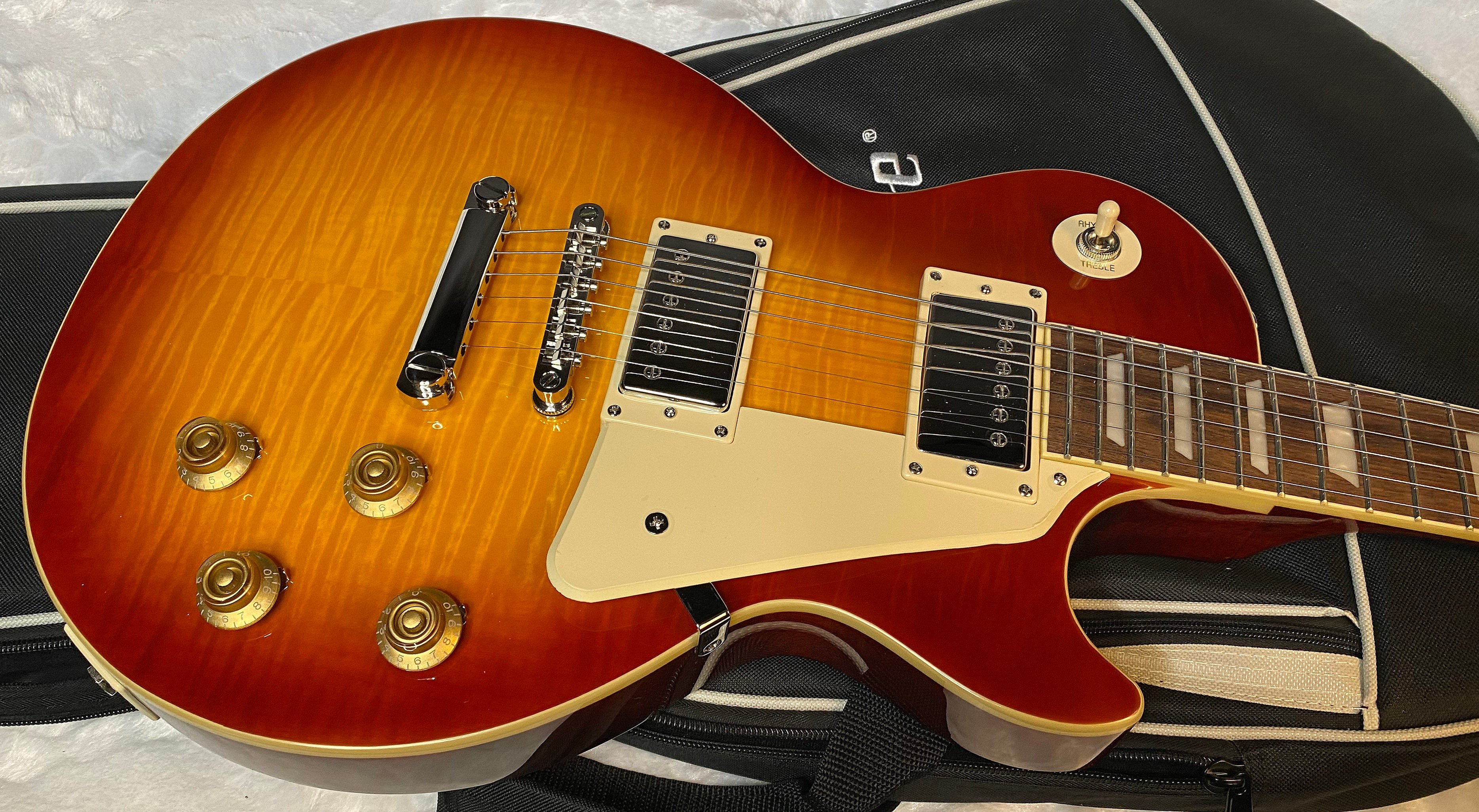 Epiphone Les Paul Standard '50s Electric Guitar - Washed Cherry Sunburst - Beautiful Flame - Only 8.7lbs - Gig Bag - Authorize Dealer - G05178