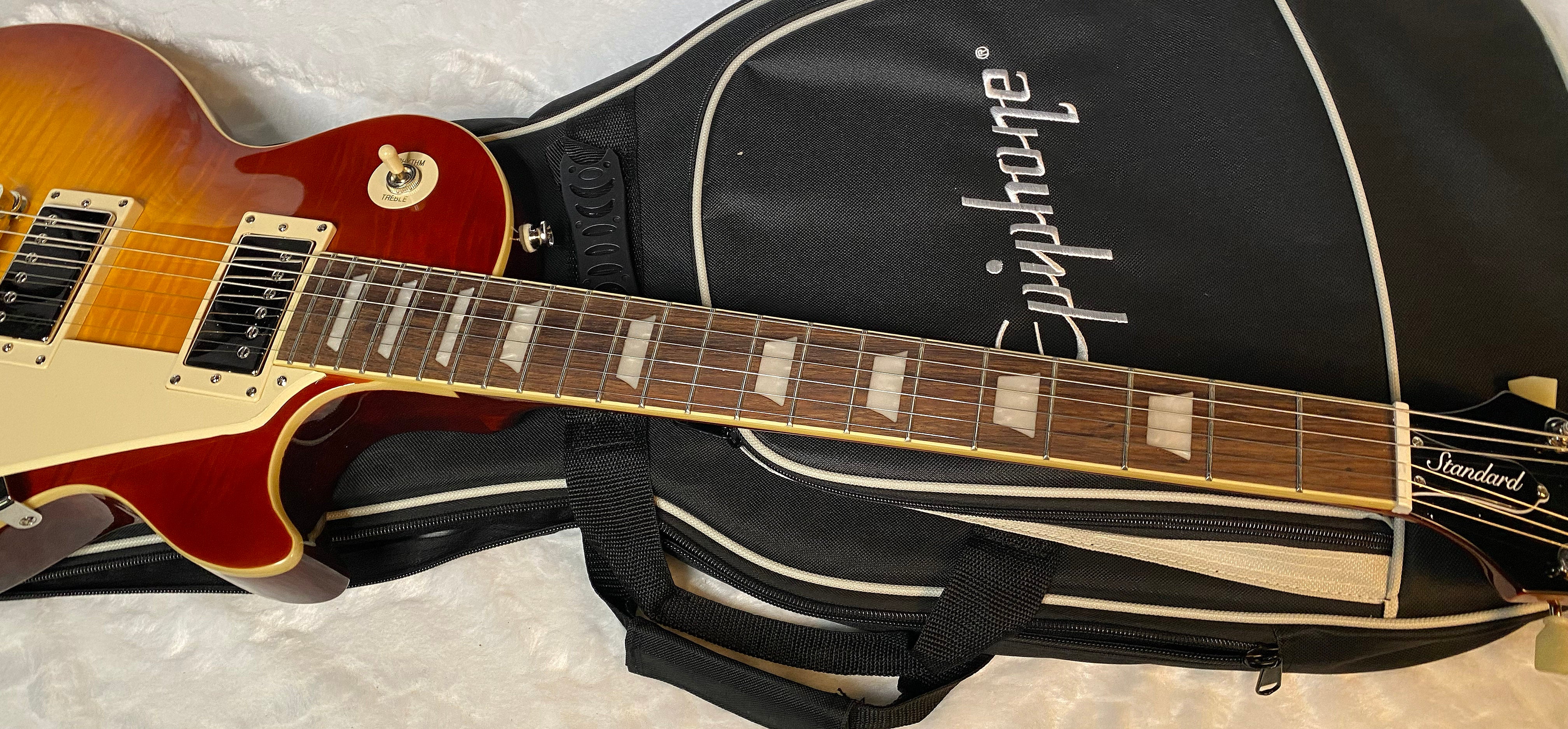 Epiphone Les Paul Standard '50s Electric Guitar - Washed Cherry Sunburst - Beautiful Flame - Only 8.7lbs - Gig Bag - Authorize Dealer - G05178