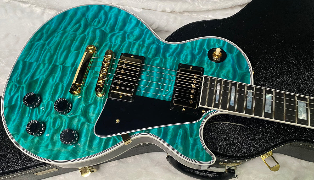NEW! Gibson Dealer Select Custom Shop Les Paul Custom AAAAA Quilt 5AQ - Aqua Blue - Authorized Dealer - Best Quilt Top We Haver EVER SEEN!!! - G07295
