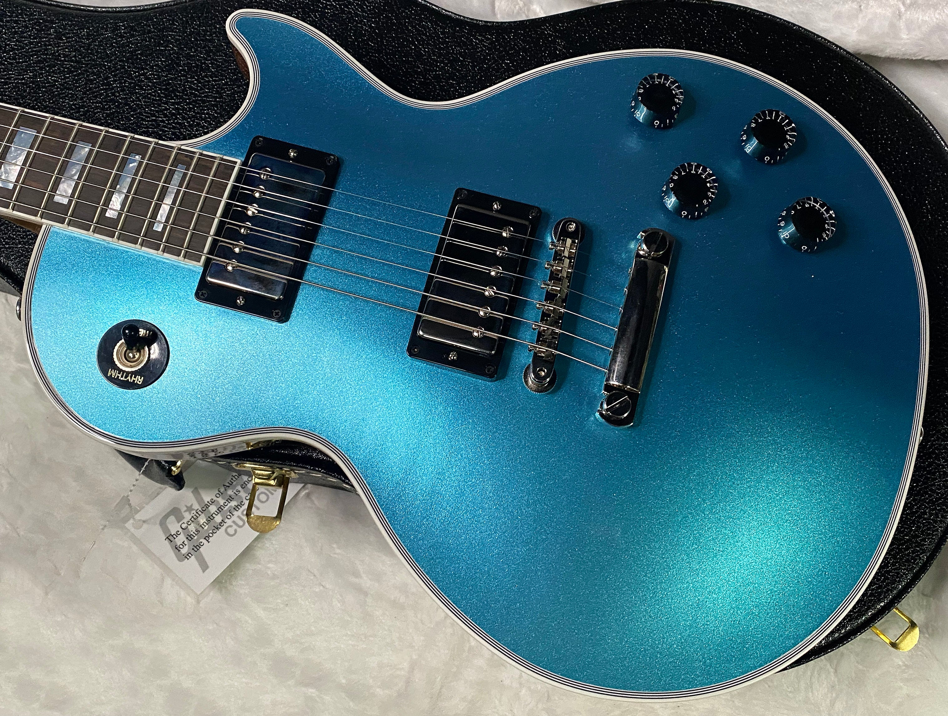 NEW! Gibson Les Paul Custom Axcess - One Of A Kind - ABSOLUTELY KILLER Flame Underneath Ice Blue Sparkle Finish! Only 7.5 lbs - Stinger Headstock - Authorized Dealer - G07381