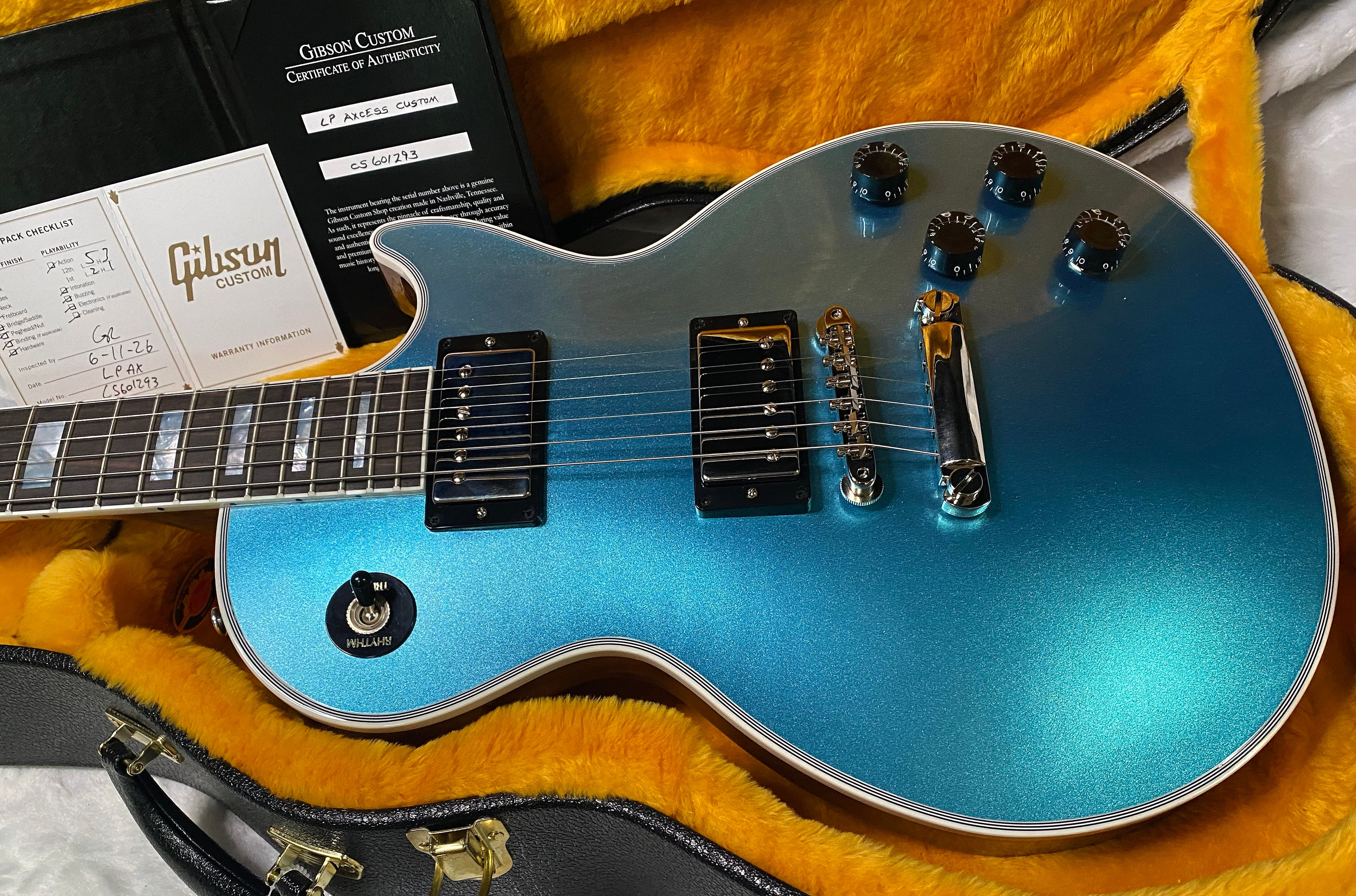 NEW! Gibson Les Paul Custom Axcess - One Of A Kind - ABSOLUTELY KILLER Flame Underneath Ice Blue Sparkle Finish! Only 7.5 lbs - Stinger Headstock - Authorized Dealer - G07381