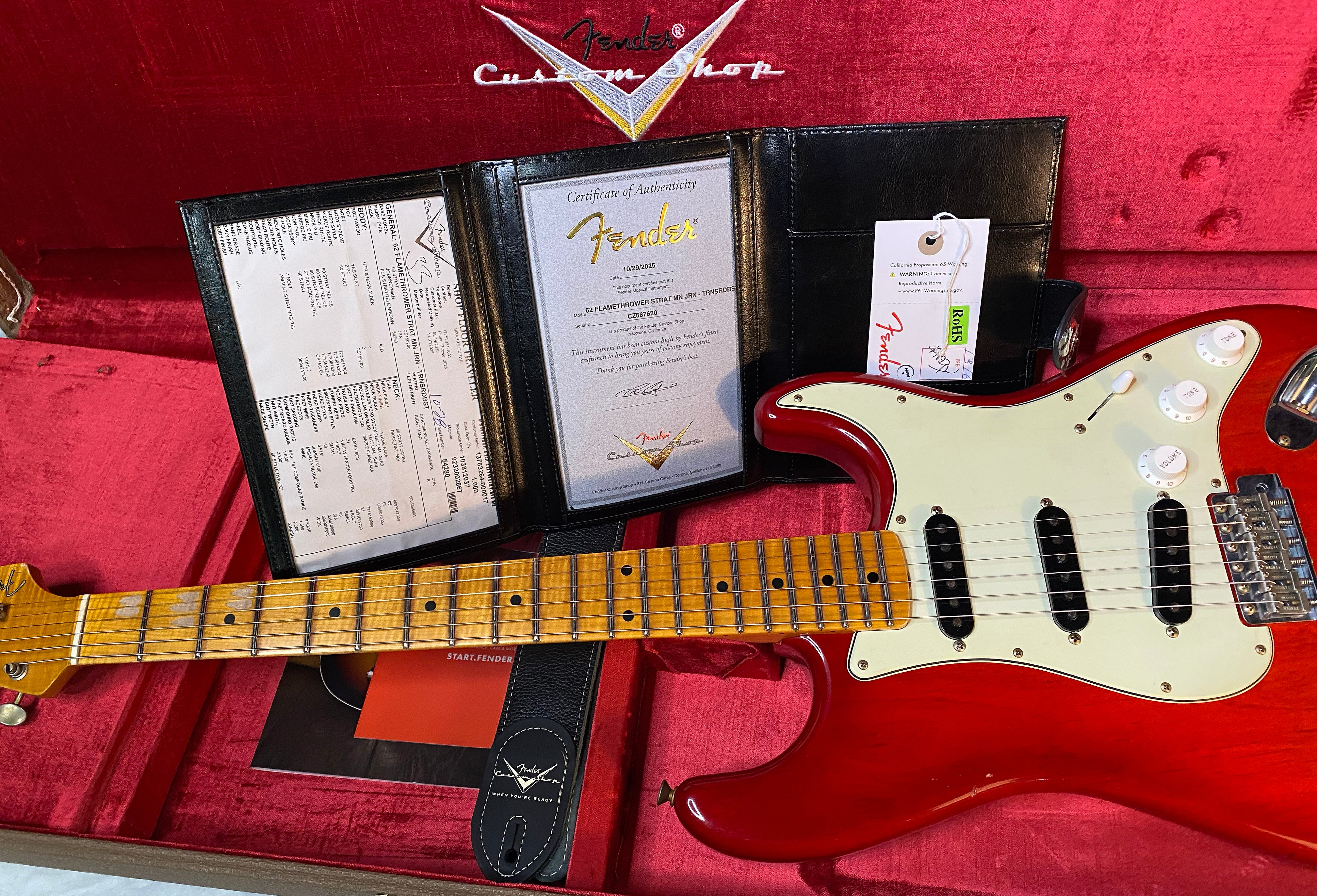 NEW Fender Custom Shop ' 62 Stratocaster Bizarre Guitar Exclusive Flamethrower - Journeyman Relic - Super Limited Edition - Transparent Red Burst - AAAA Flamed Maple Neck - 7.9 lbs - Authorized Dealer - G05945